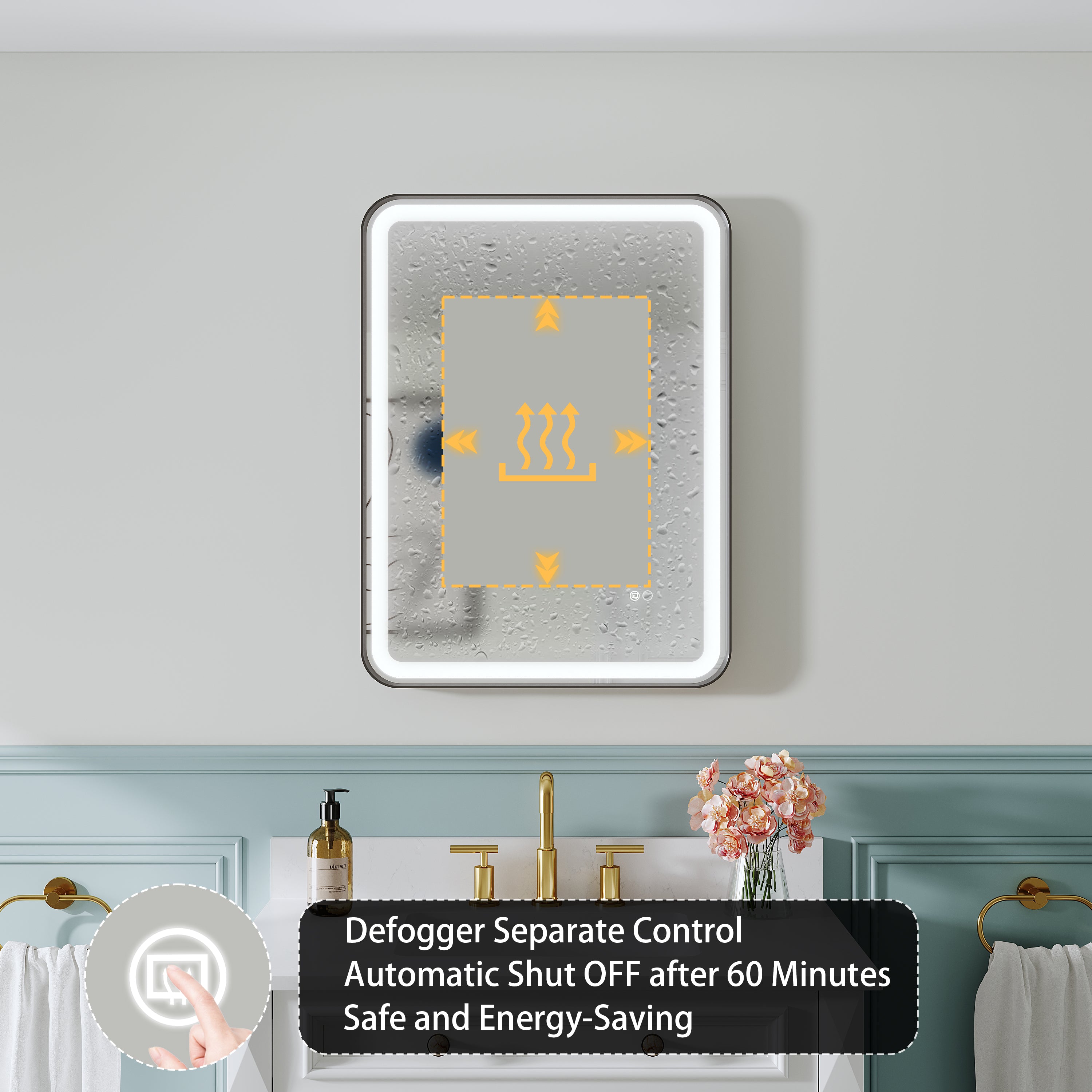 24 in. W x 32 in. H Framed LED Light Bathroom Vanity Mirror - Round Corners in Black