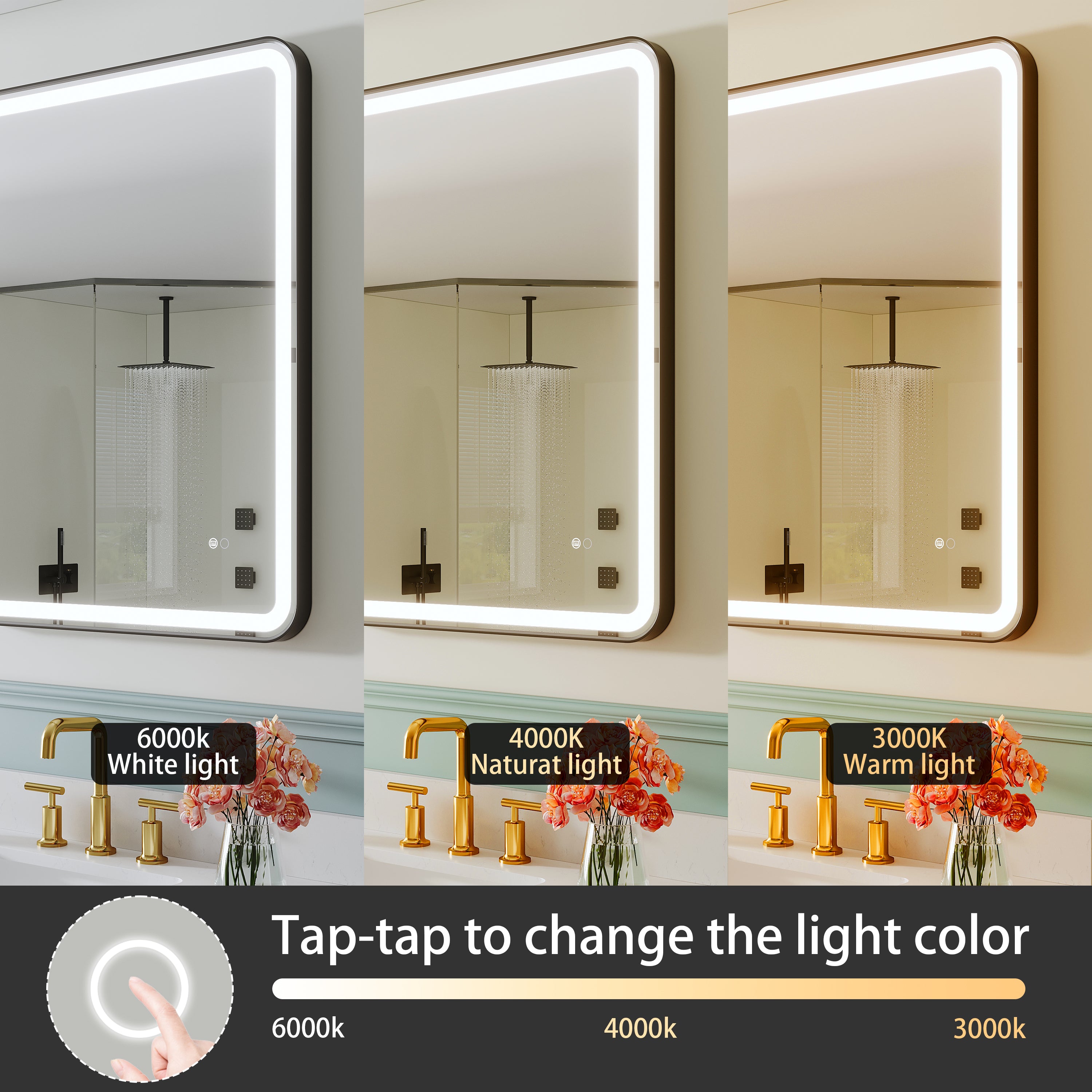 28 in. W x 36 in. H Framed LED Light Bathroom Vanity Mirror- Round Corners in Black