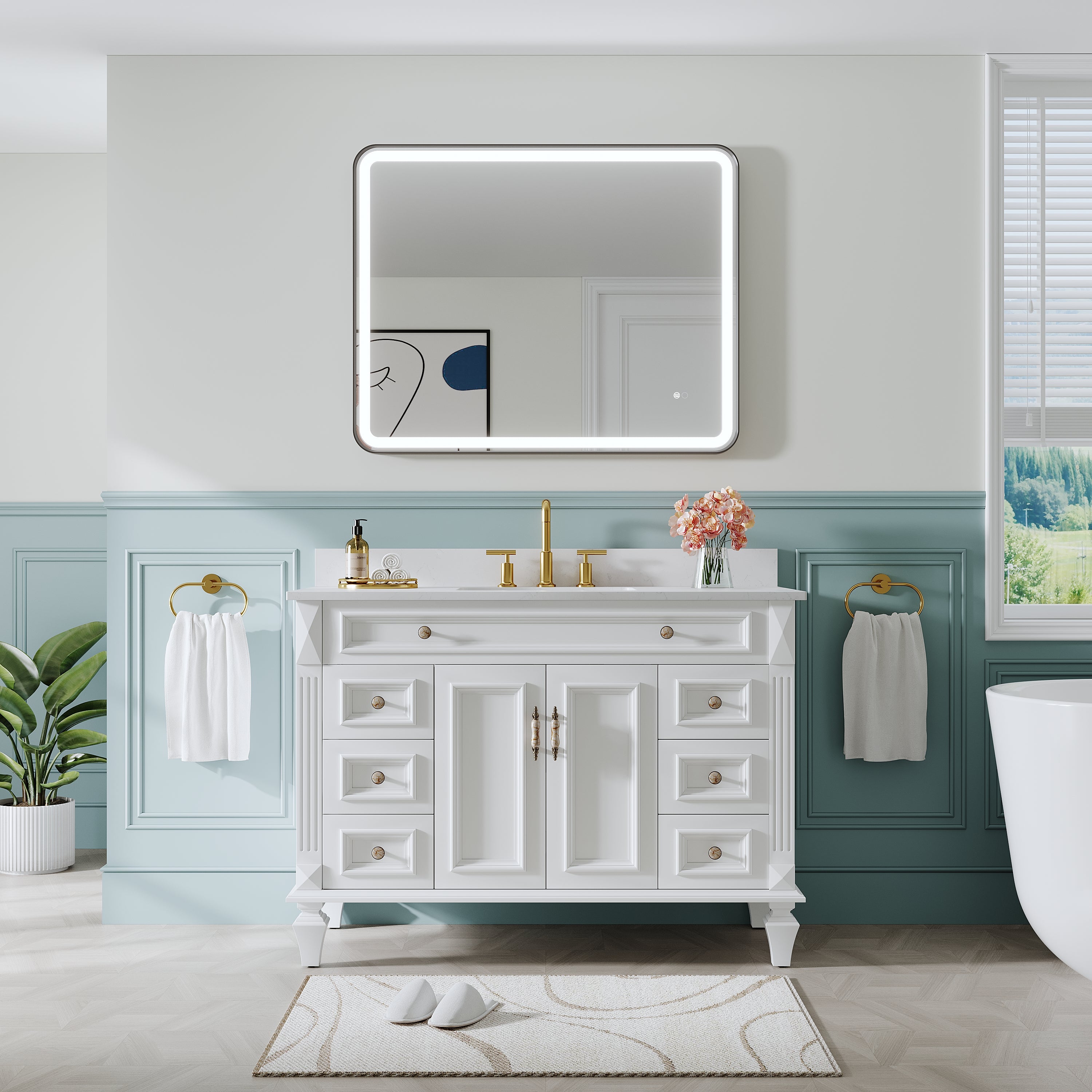 40 in. W x 32 in. H Framed LED Light Bathroom Vanity Mirror - Round Corners in Black
