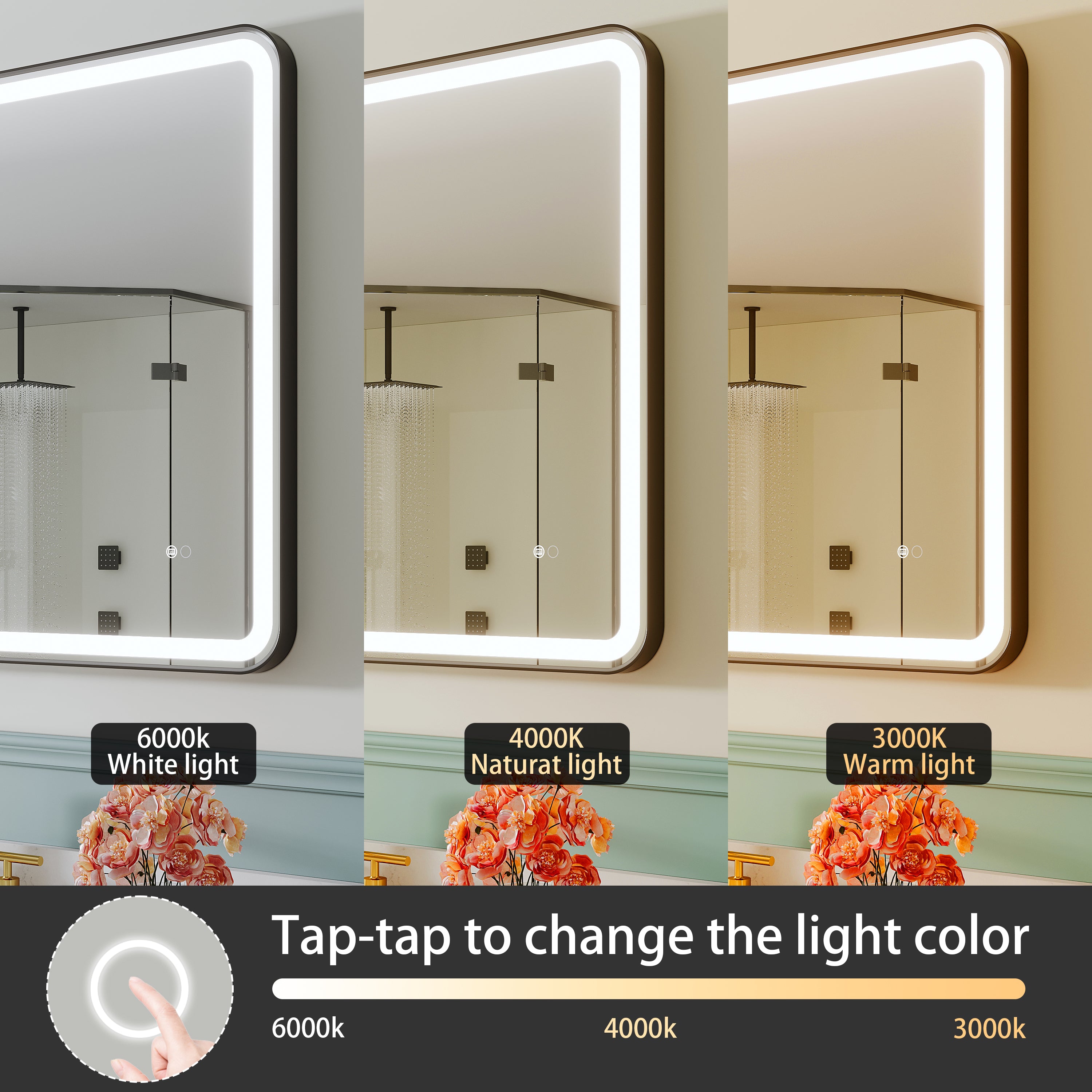 40 in. W x 32 in. H Framed LED Light Bathroom Vanity Mirror - Round Corners in Black