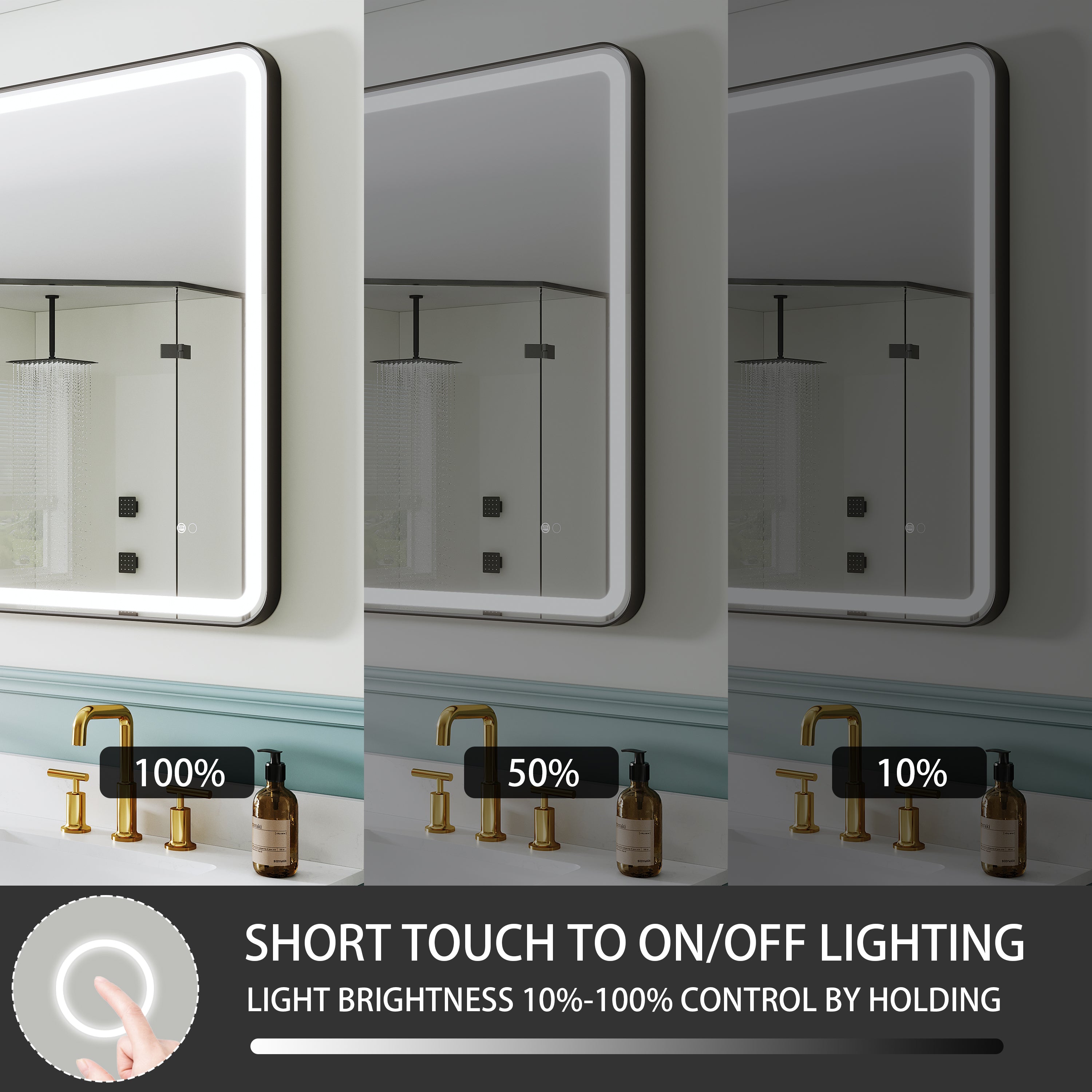48 in. W x 36 in. H Framed LED Light Bathroom Vanity Mirror - Round Corners in Black