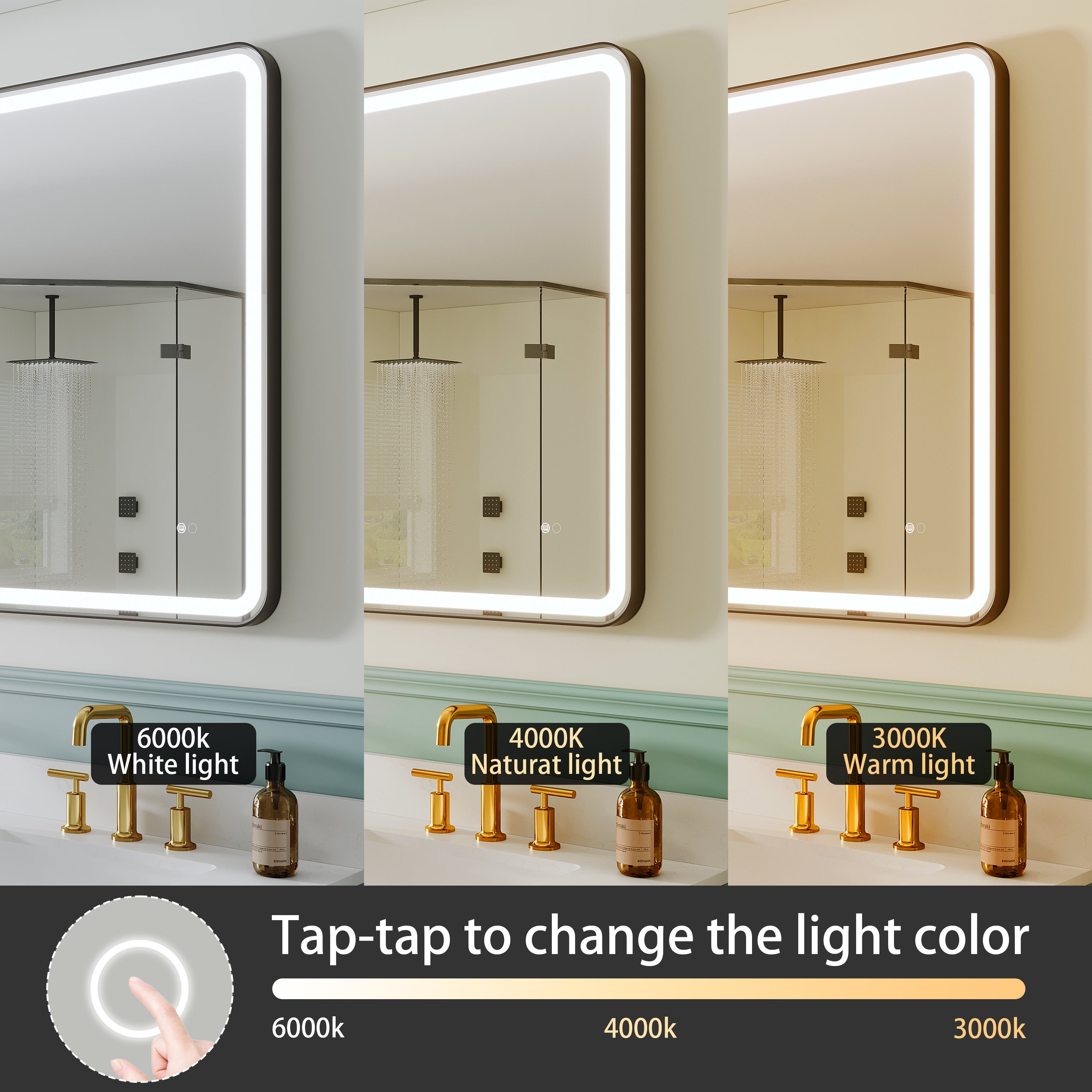 48 in. W x 36 in. H Framed LED Light Bathroom Vanity Mirror - Round Corners in Black