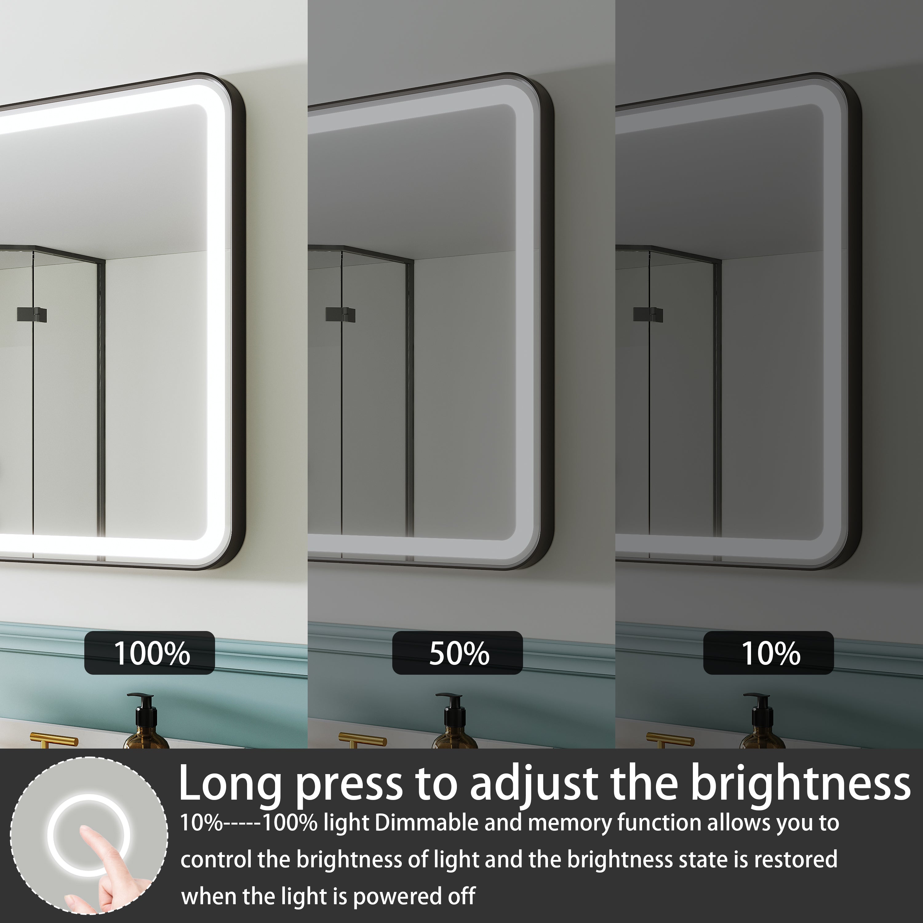 60 in. W x 28 in. H Framed LED Light Bathroom Vanity Mirror - Round Corners in Black