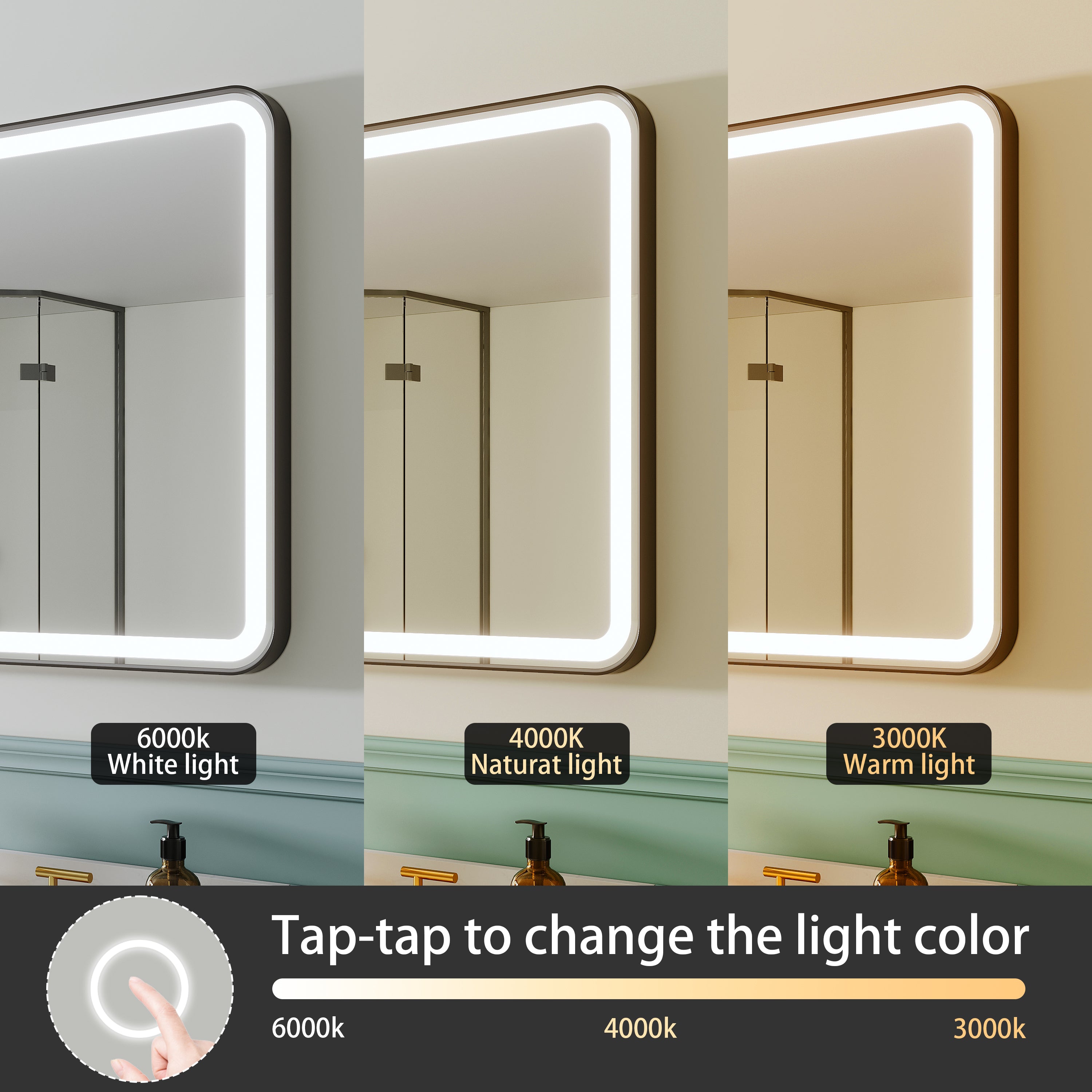 60 in. W x 28 in. H Framed LED Light Bathroom Vanity Mirror - Round Corners in Black