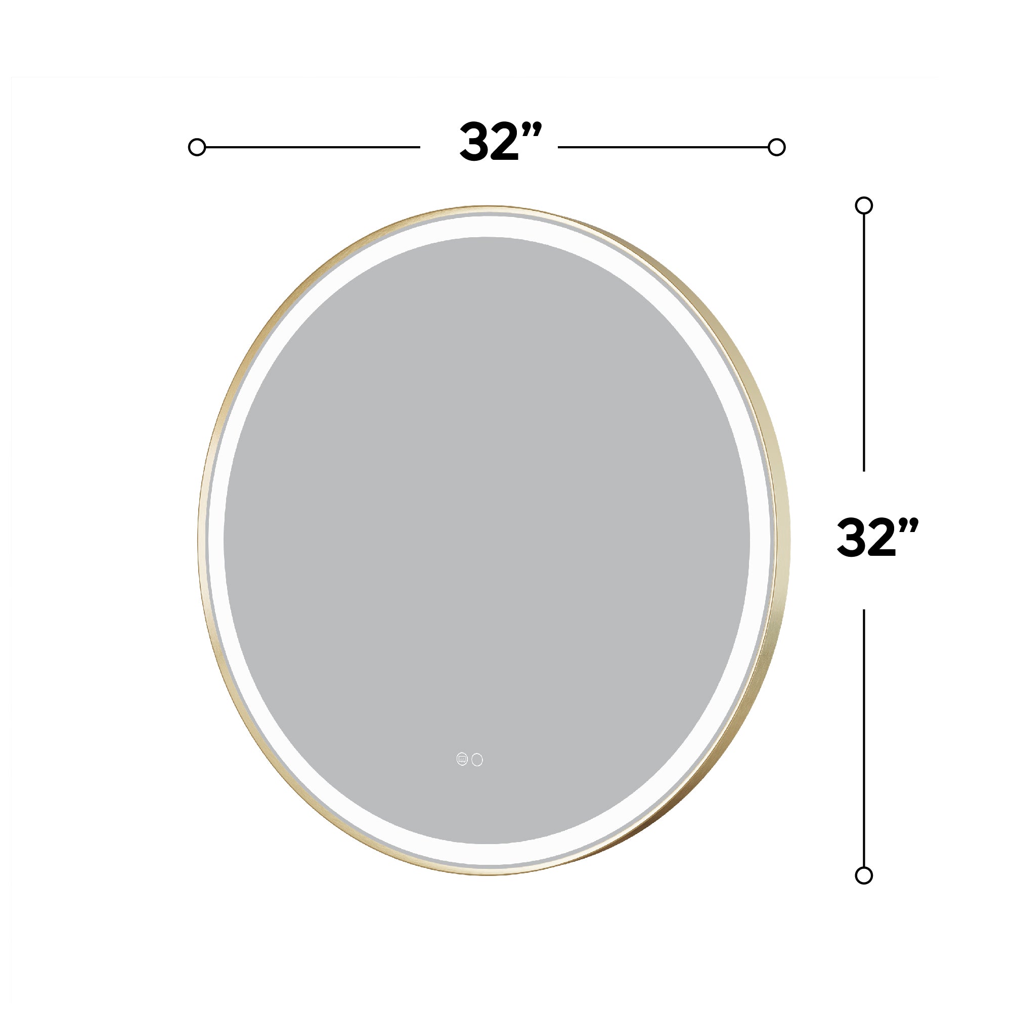 32 in. W x 32 in. H Framed Round LED Light Bathroom Vanity Mirror in Brushed Gold