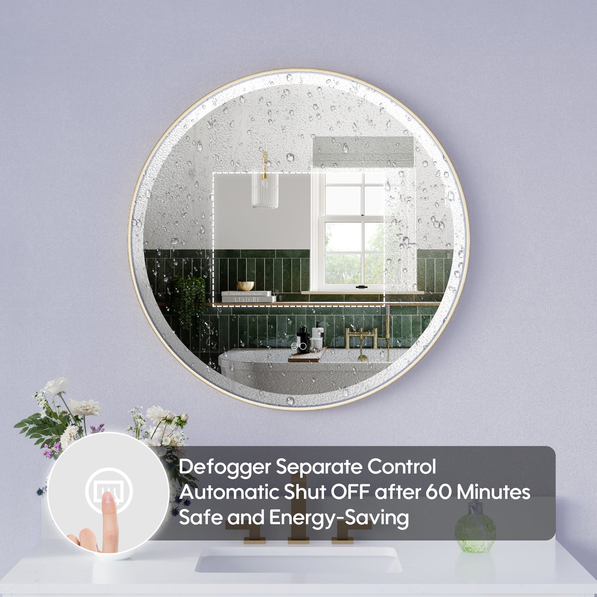 32 in. W x 32 in. H Framed Round LED Light Bathroom Vanity Mirror in Brushed Gold