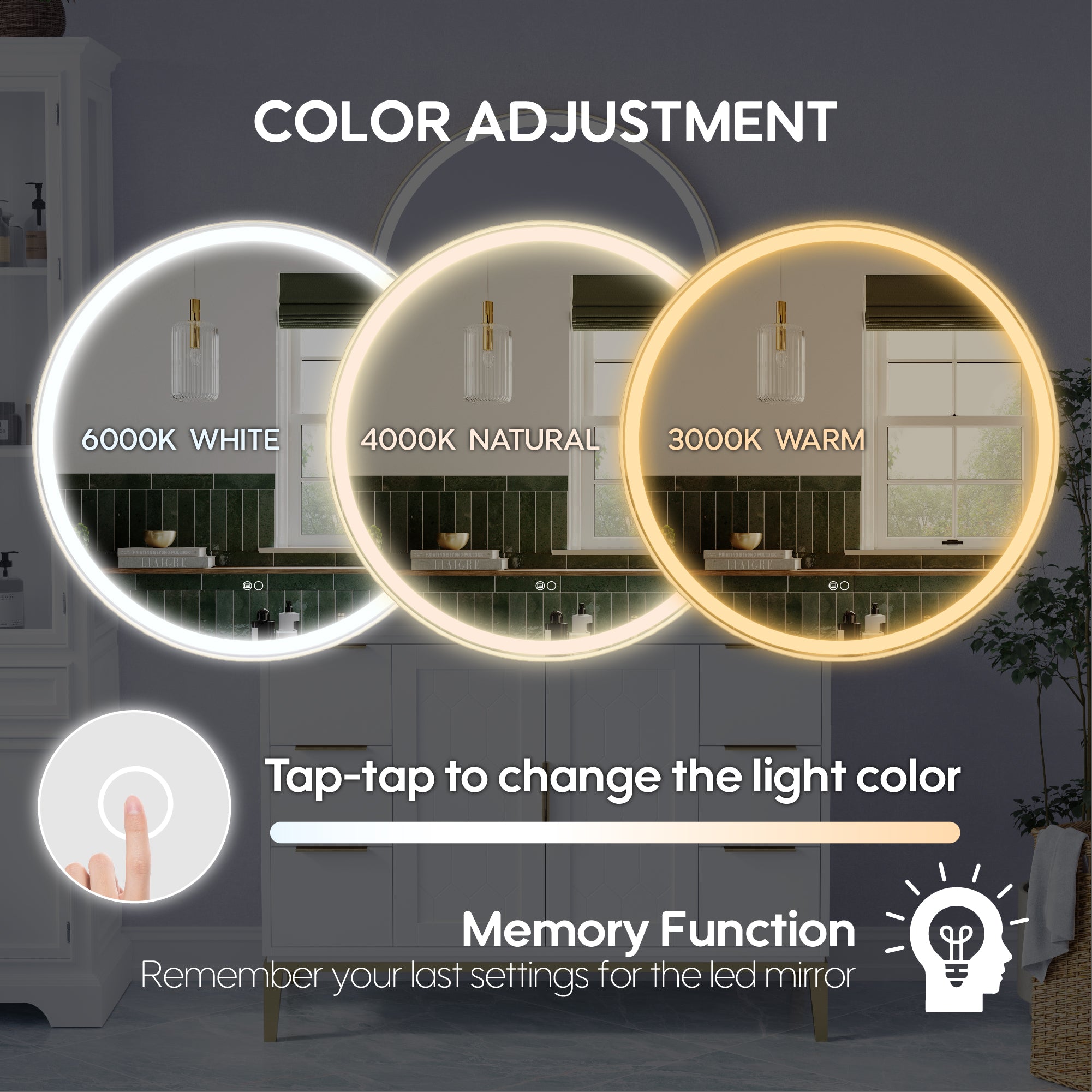 32 in. W x 32 in. H Framed Round LED Light Bathroom Vanity Mirror in Brushed Gold