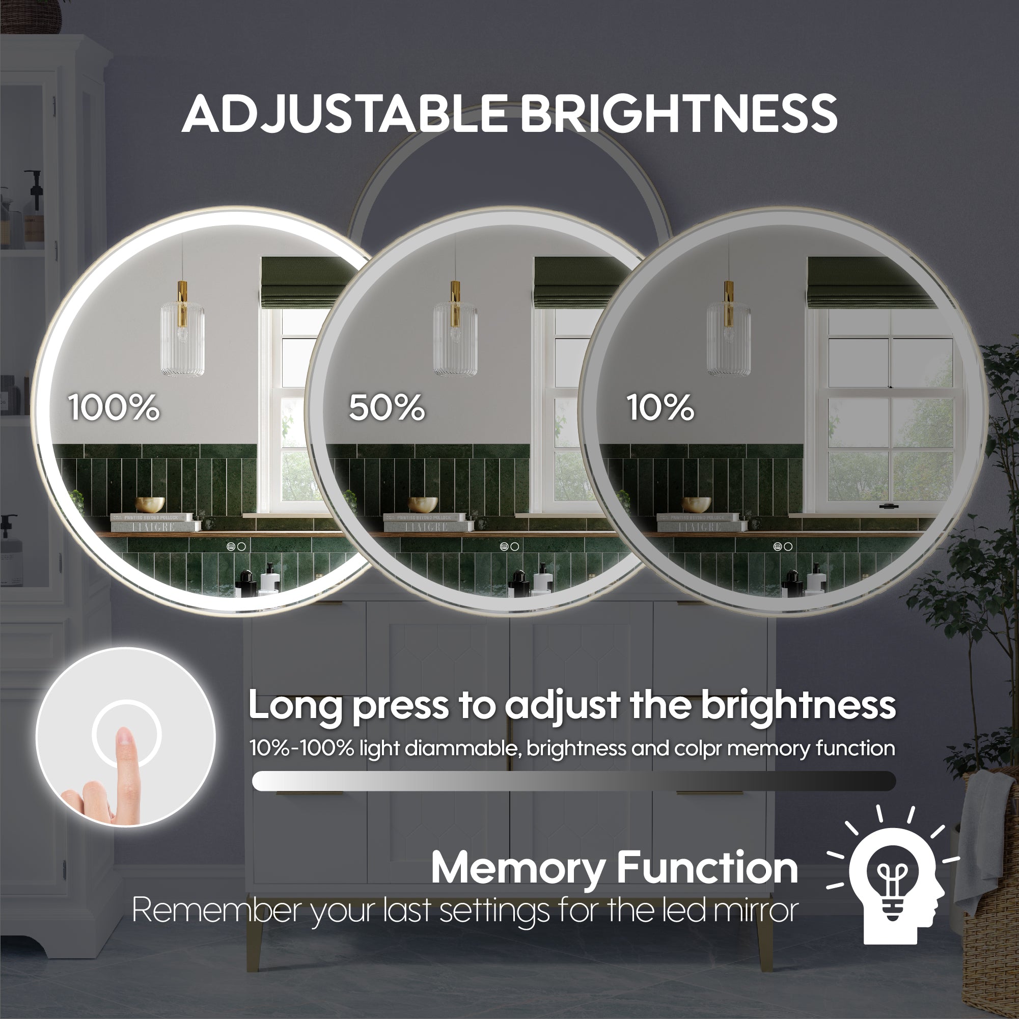 32 in. W x 32 in. H Framed Round LED Light Bathroom Vanity Mirror in Brushed Gold