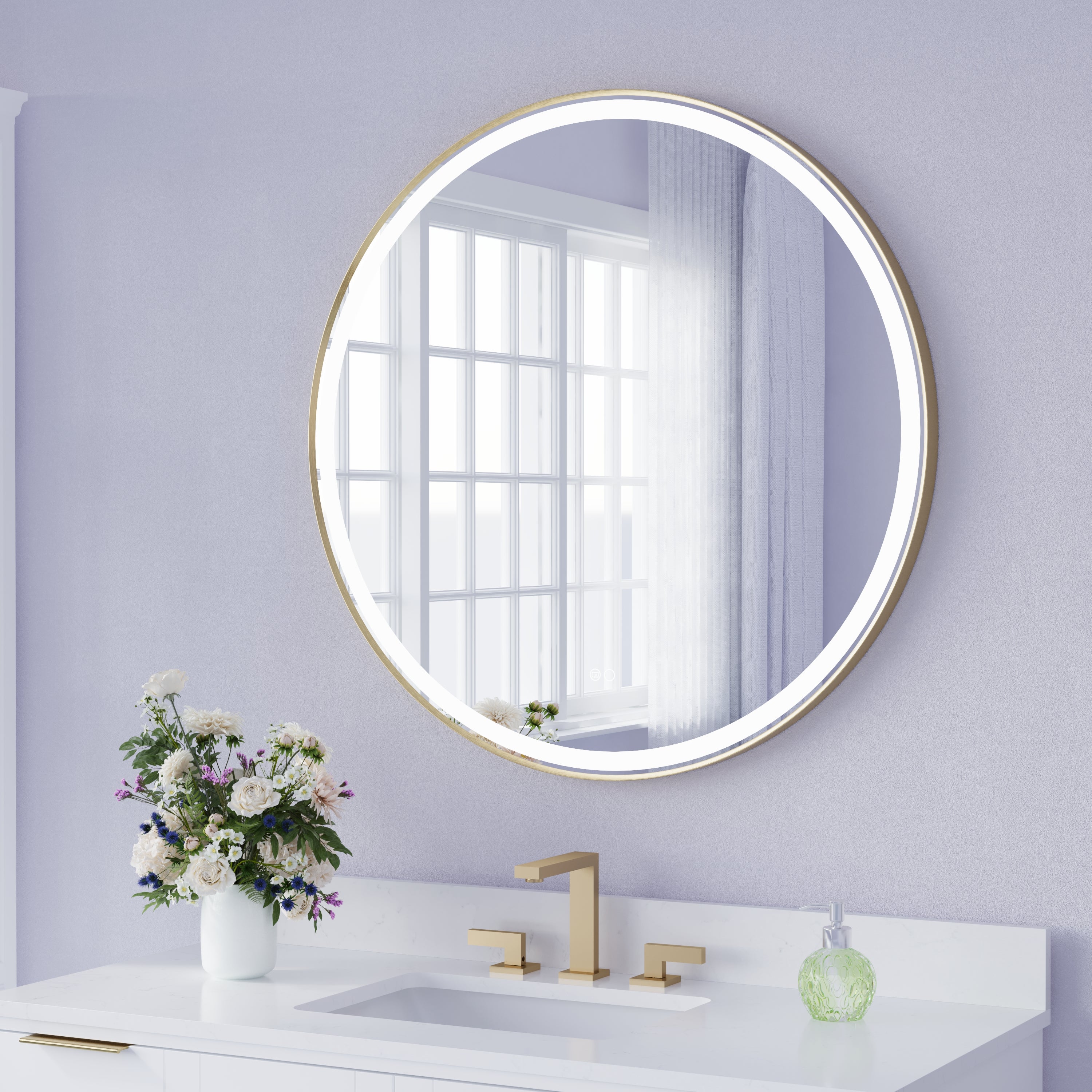 36 in. W x 36 in. H Framed Round LED Light Bathroom Vanity Mirror in Brushed Gold