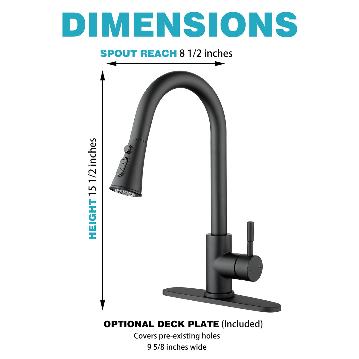 Classic High-Arc Pull-Down Kitchen Faucet with Dual-Function Spray Head & Retractable Hose, Single or 3-Hole Mount