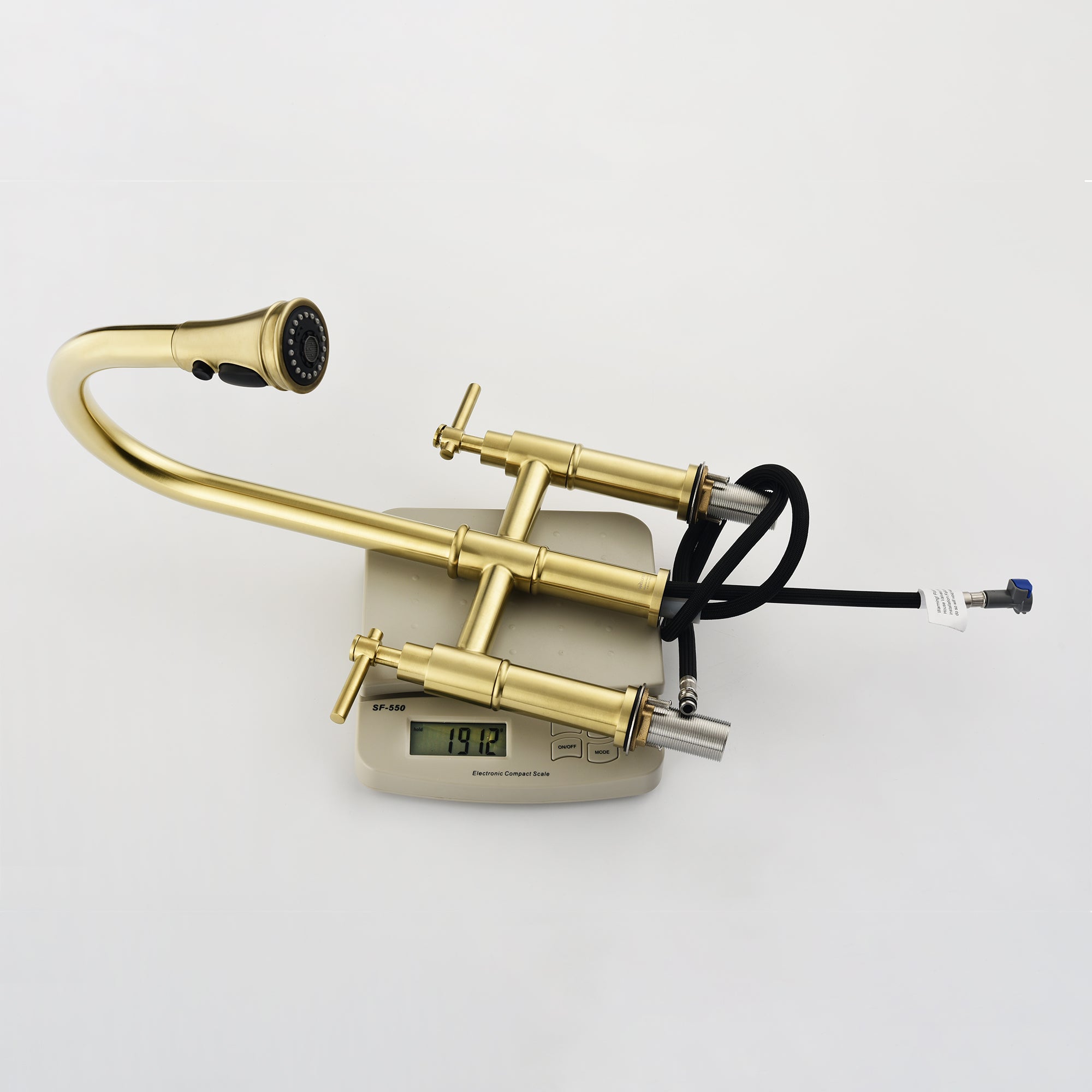 Double Handle Bridge Kitchen Faucet with Pull-Down Sprayhead