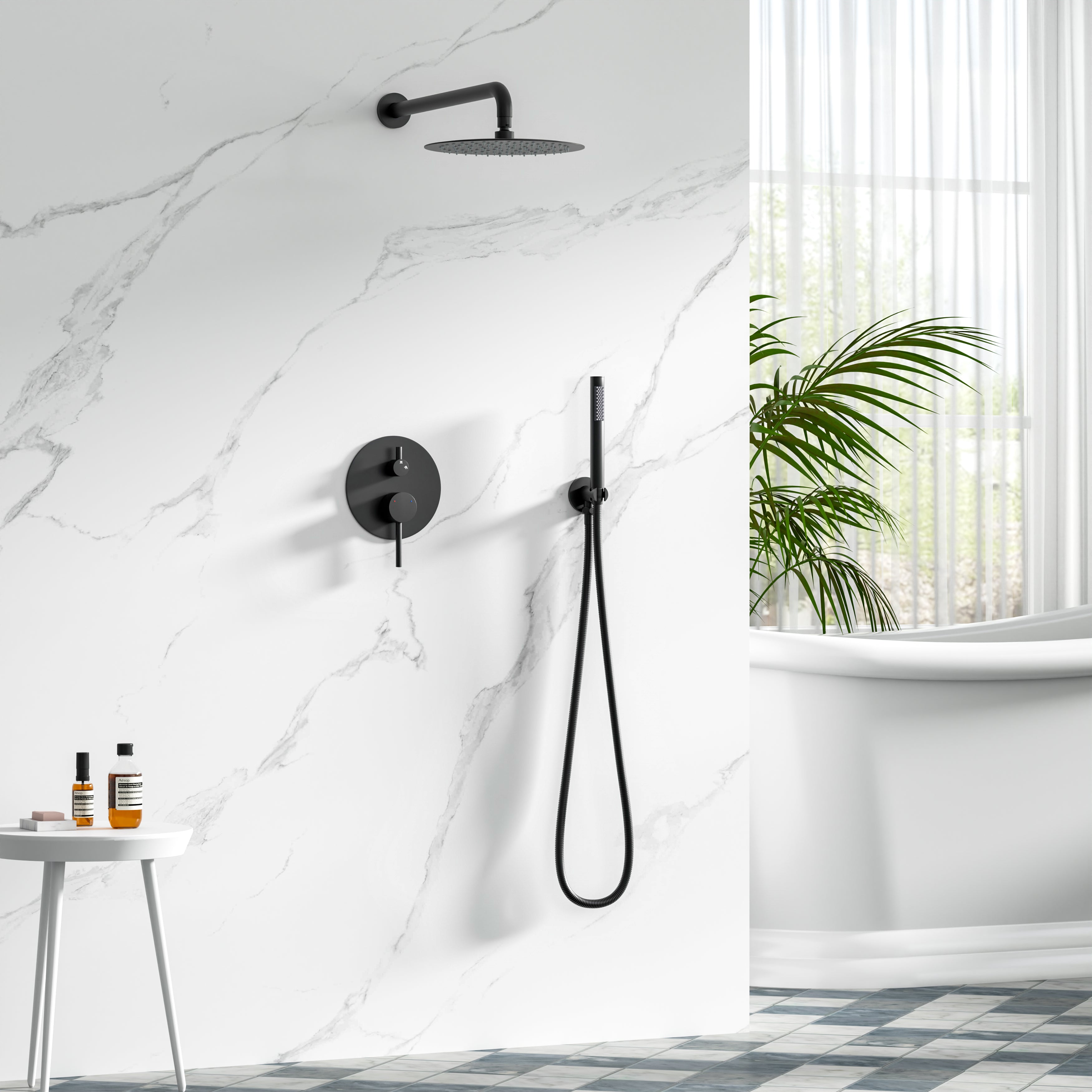 10-Inch Wall Mounted Shower System with Rainfall & Handheld, Matte Black