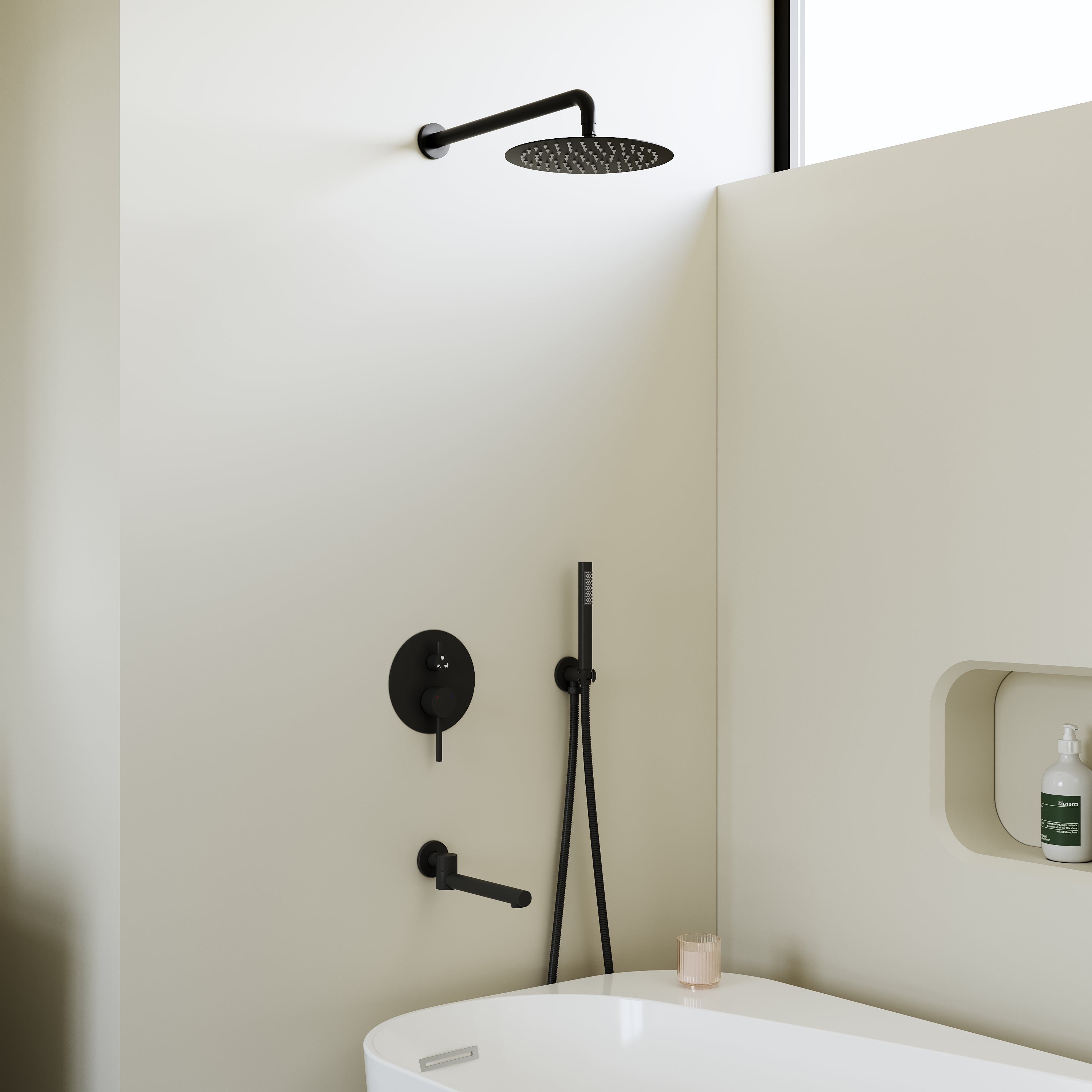 3-Function Shower System with 10-Inch Rain Shower Head, Adjustable Tub Spout, Hand shower, 304 SS