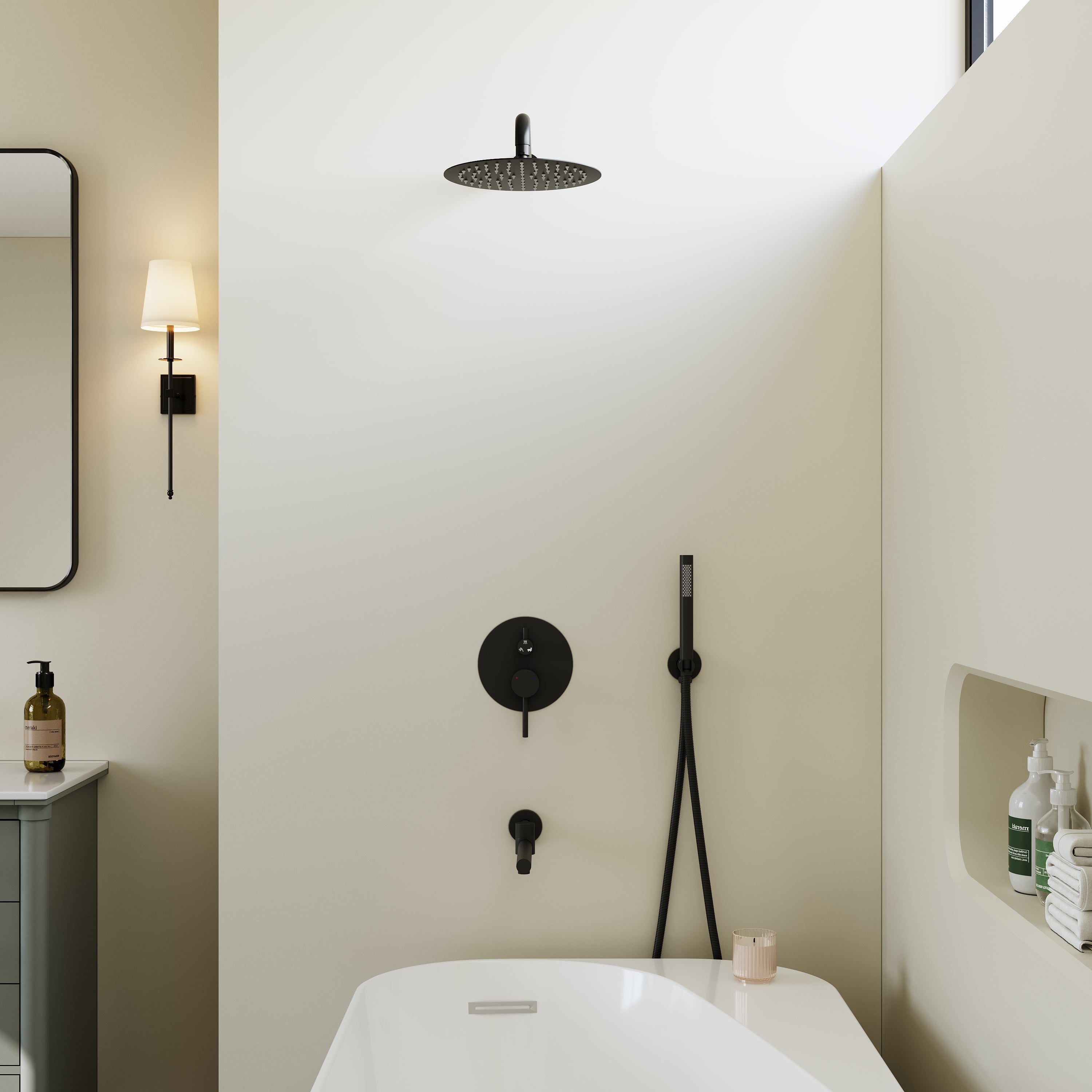 3-Function Shower System with 10-Inch Rain Shower Head, Adjustable Tub Spout, Hand shower, 304 SS