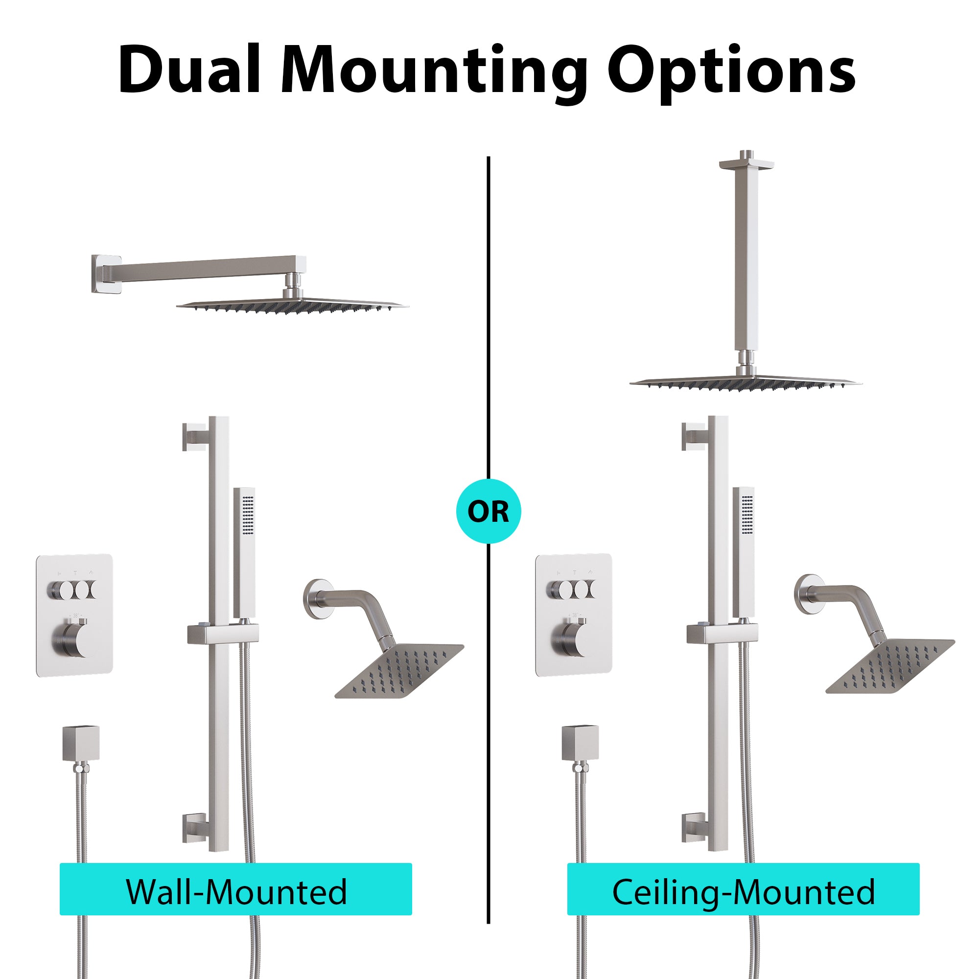 10" Shower System with Dual Mounting Options Wall-Mounted & Ceiling-Mounted, 304 SS