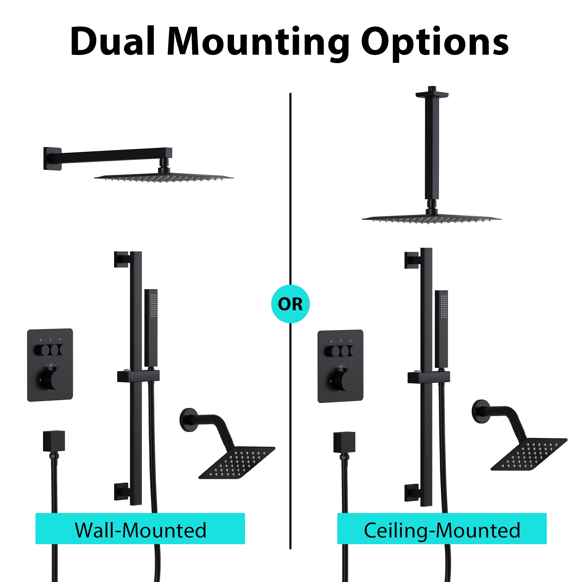 10" Shower System with Dual Mounting Options Wall-Mounted & Ceiling-Mounted, 304 SS