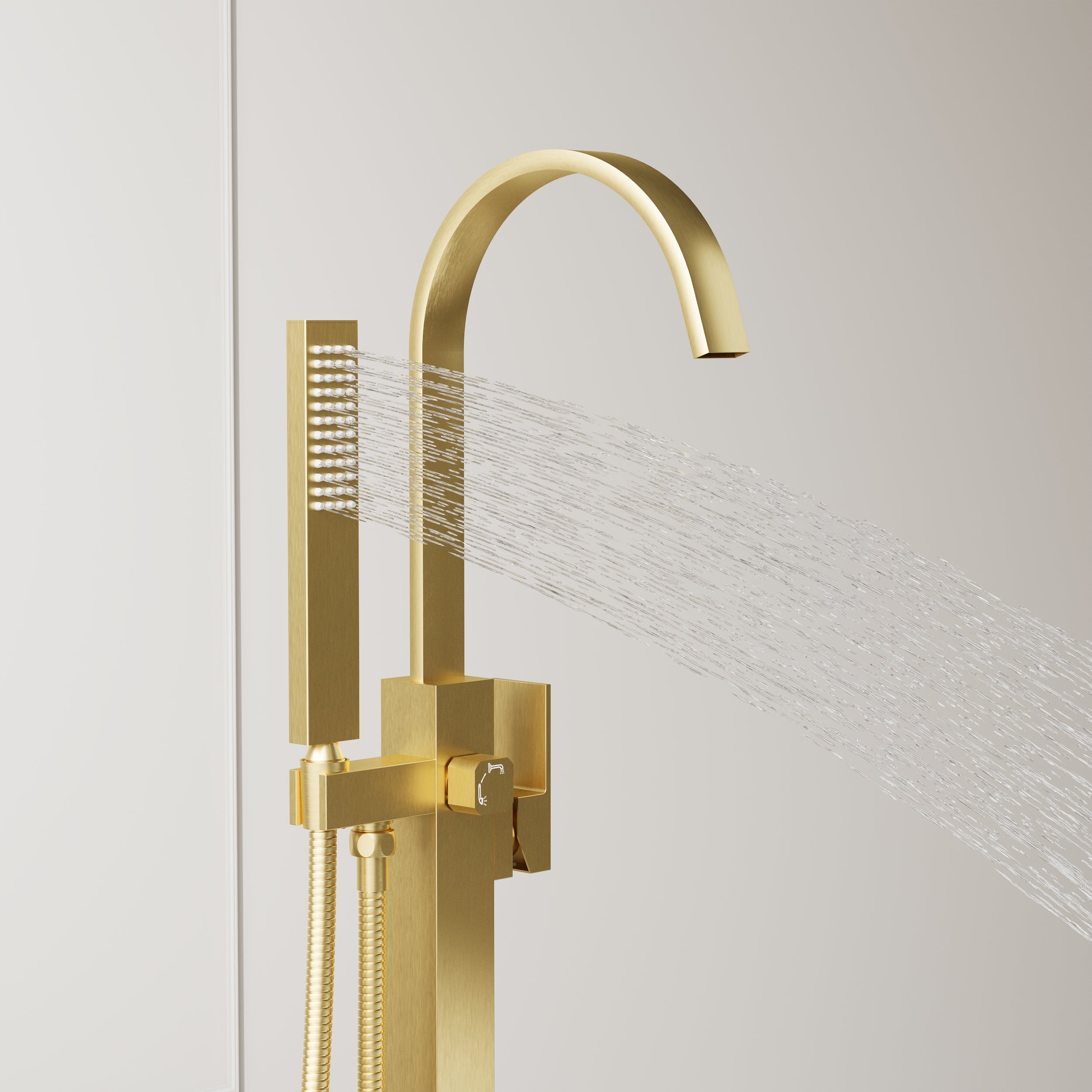 Single Handle Floor Standing Freestanding Bathtub Faucet with Hand Shower