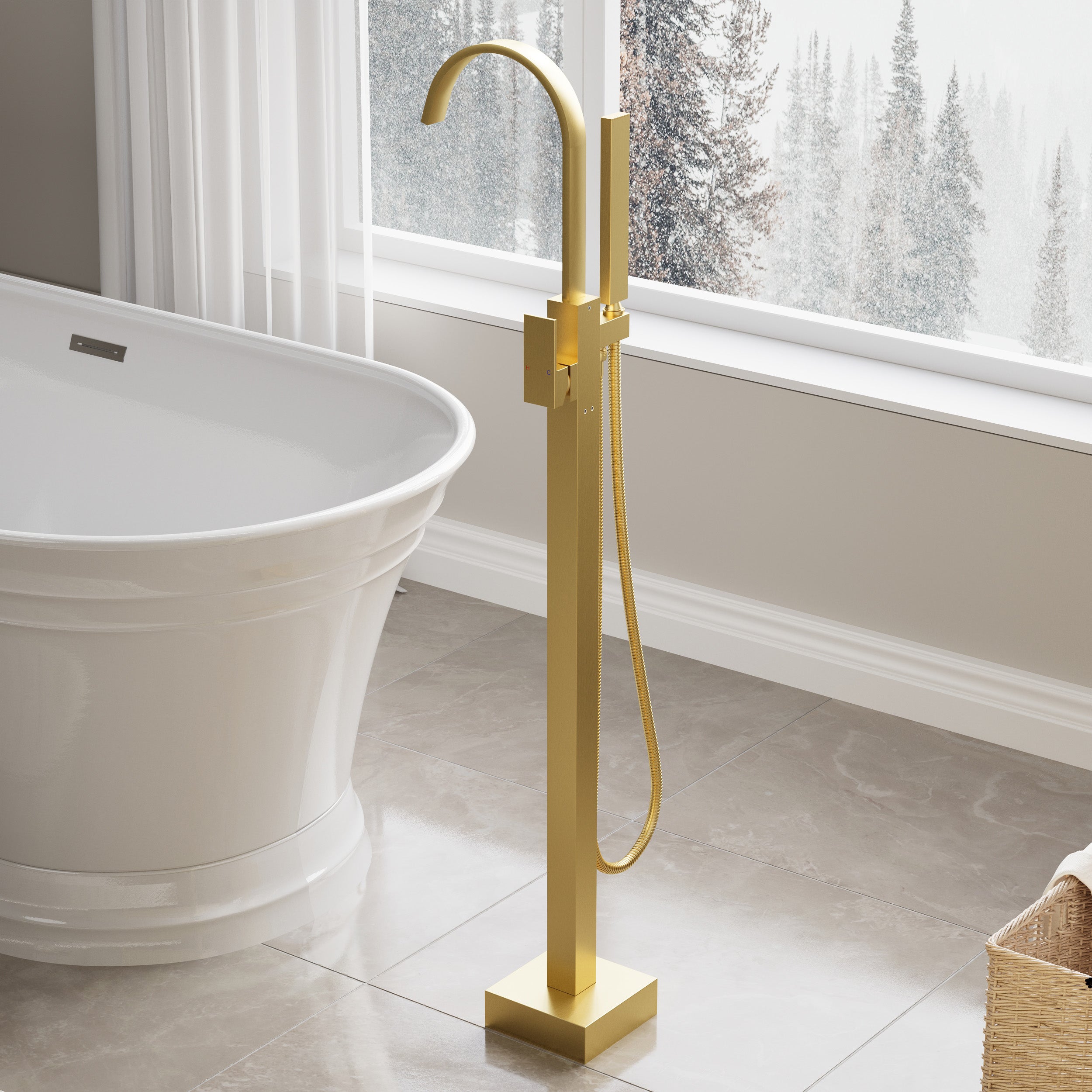 Single Handle Floor Standing Freestanding Bathtub Faucet with Hand Shower
