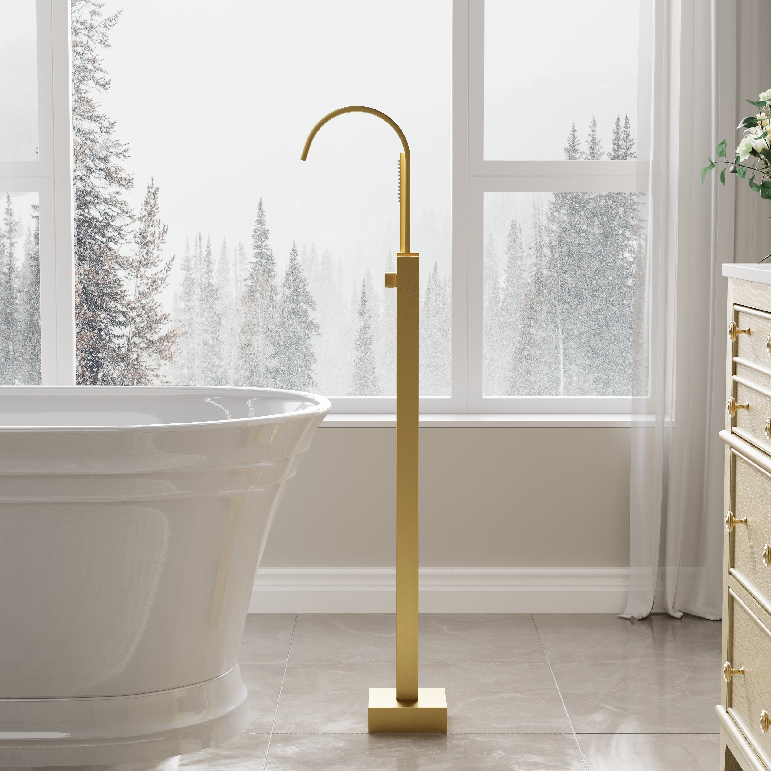 Single Handle Floor Standing Freestanding Bathtub Faucet with Hand Shower