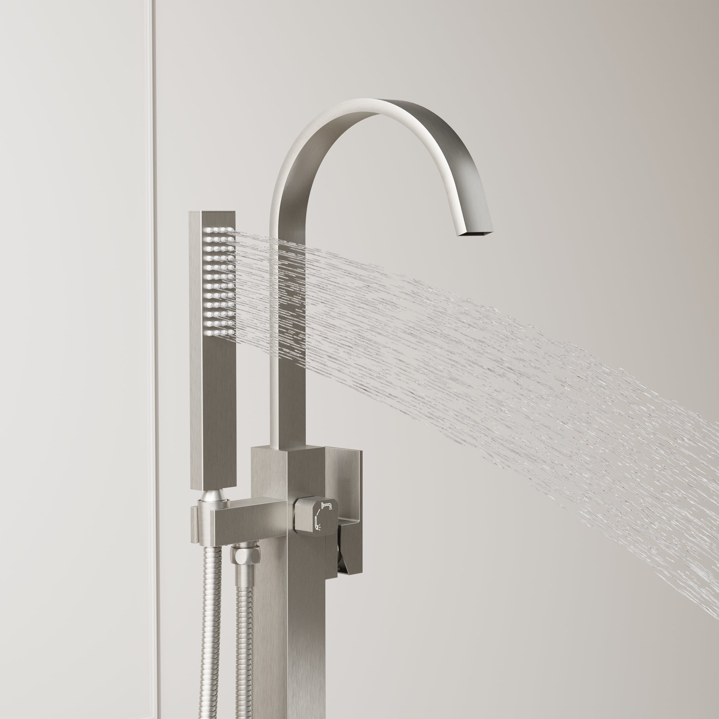 Single Handle Floor Standing Freestanding Bathtub Faucet with Hand Shower