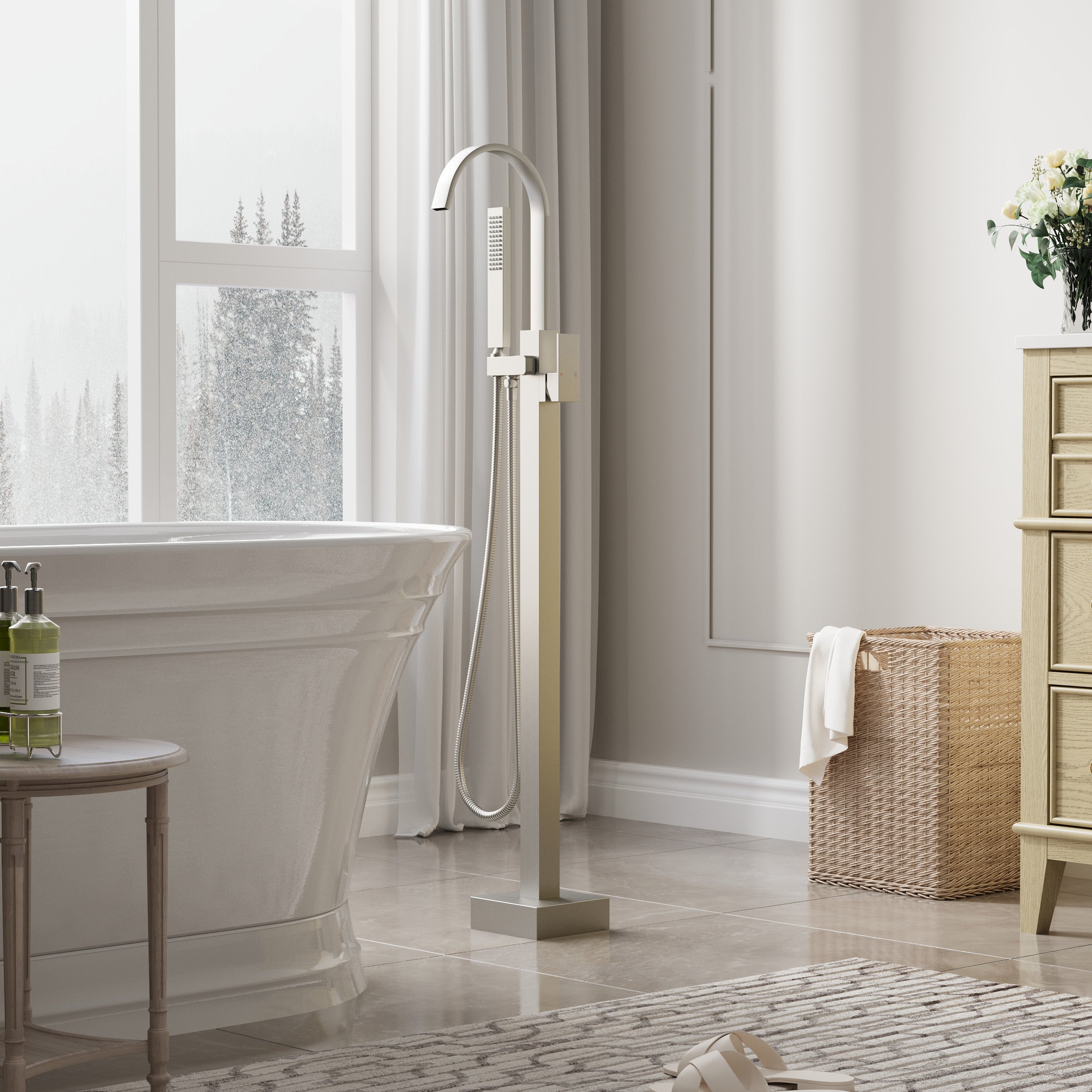 Single Handle Floor Standing Freestanding Bathtub Faucet with Hand Shower