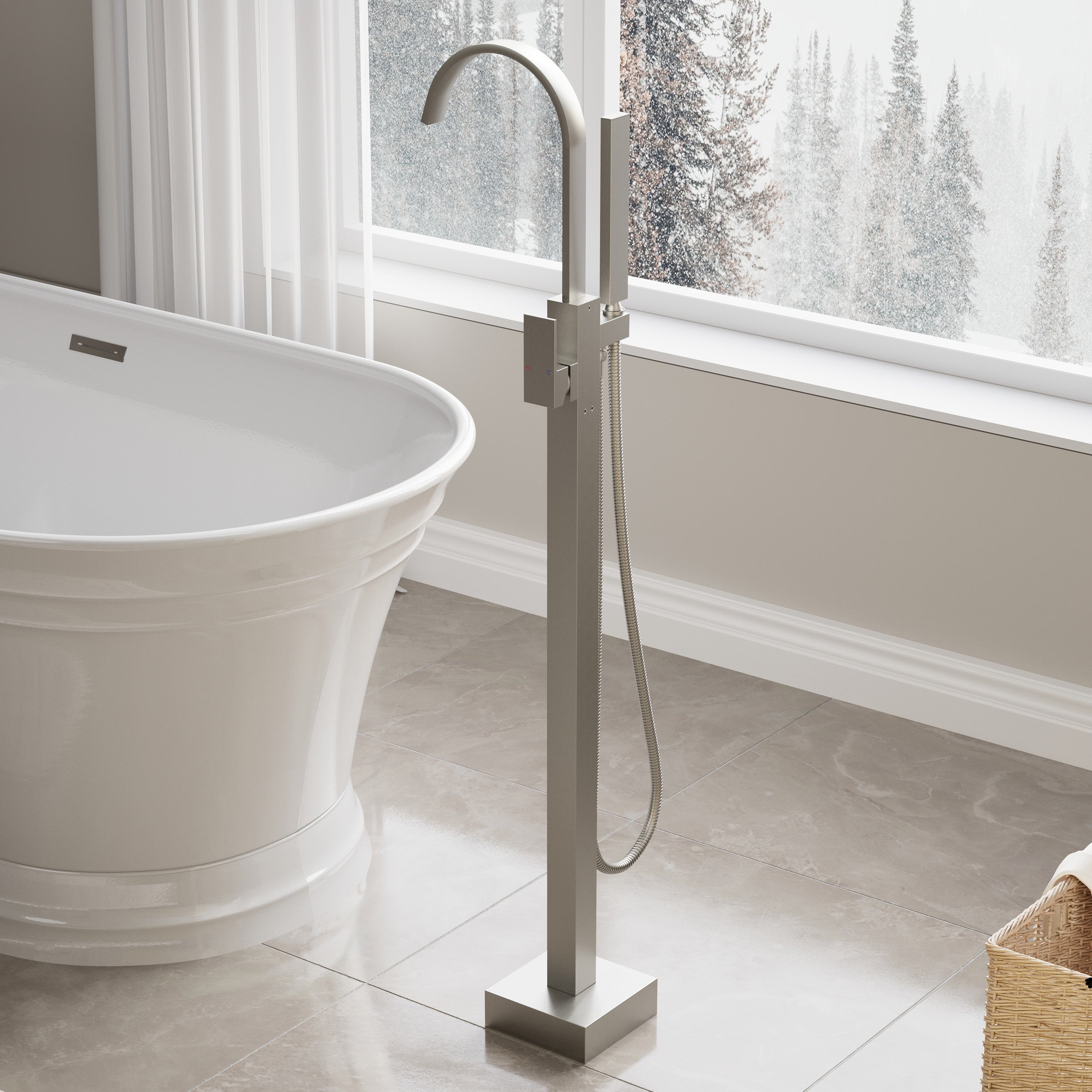 Single Handle Floor Standing Freestanding Bathtub Faucet with Hand Shower