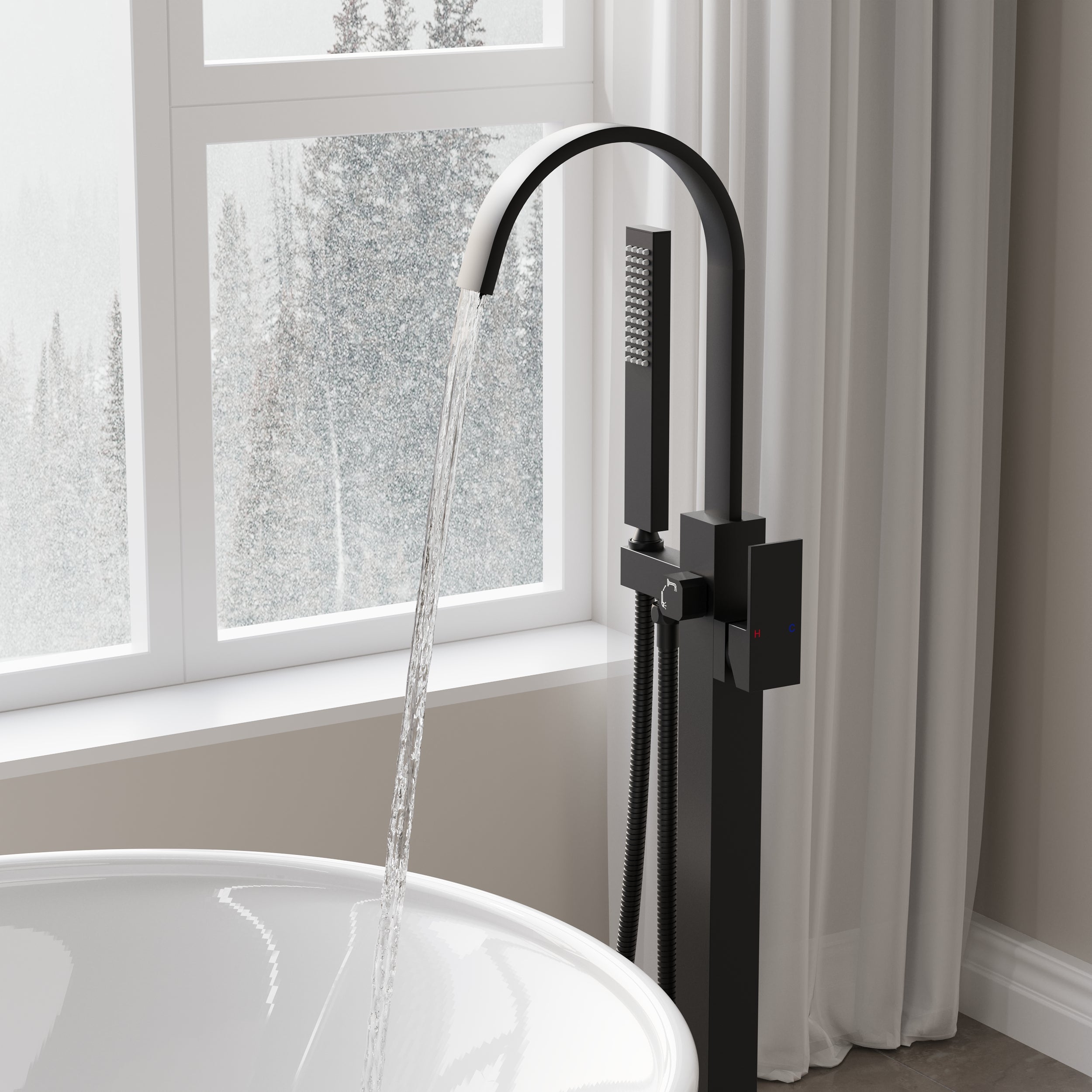 Single Handle Floor Standing Freestanding Bathtub Faucet with Hand Shower