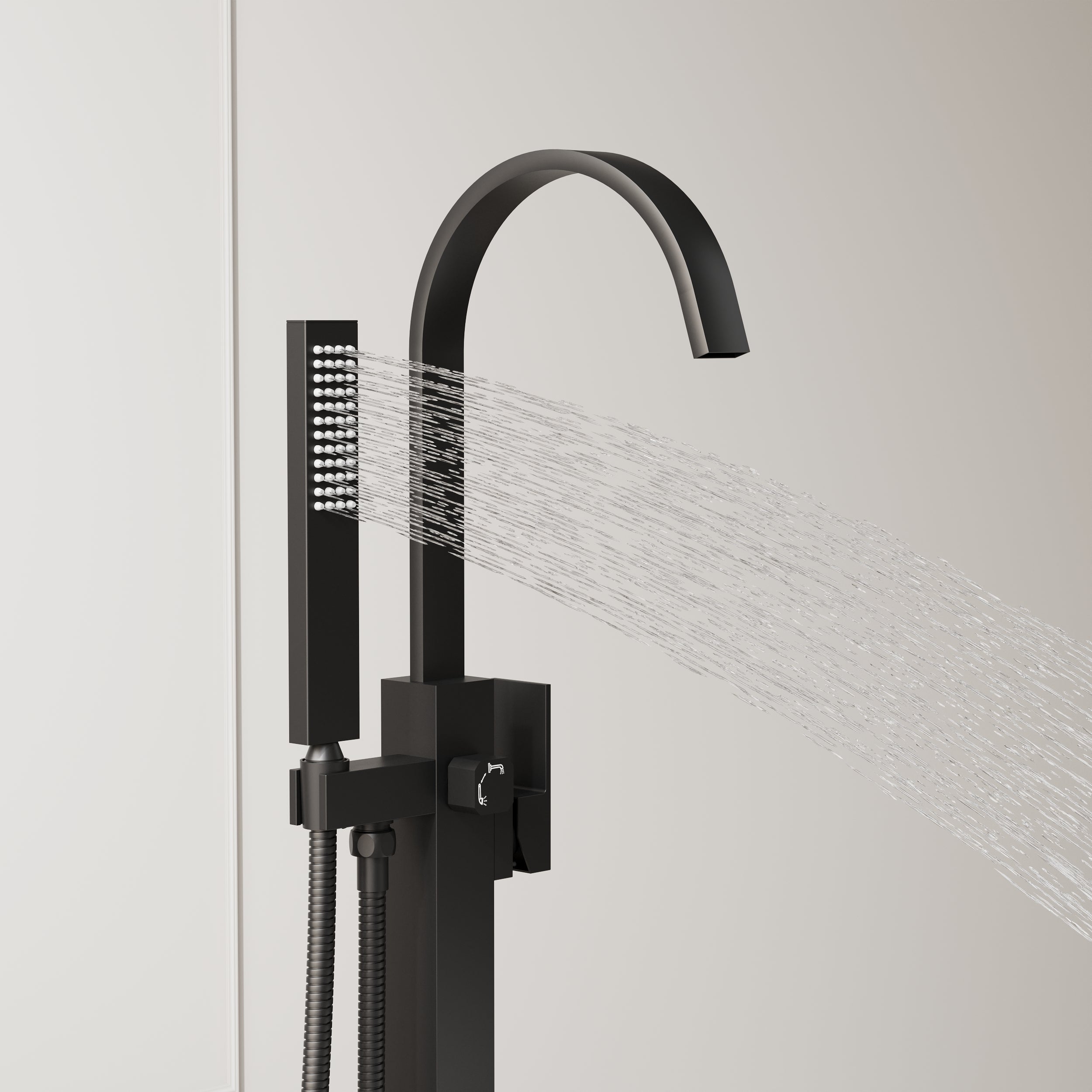 Single Handle Floor Standing Freestanding Bathtub Faucet with Hand Shower