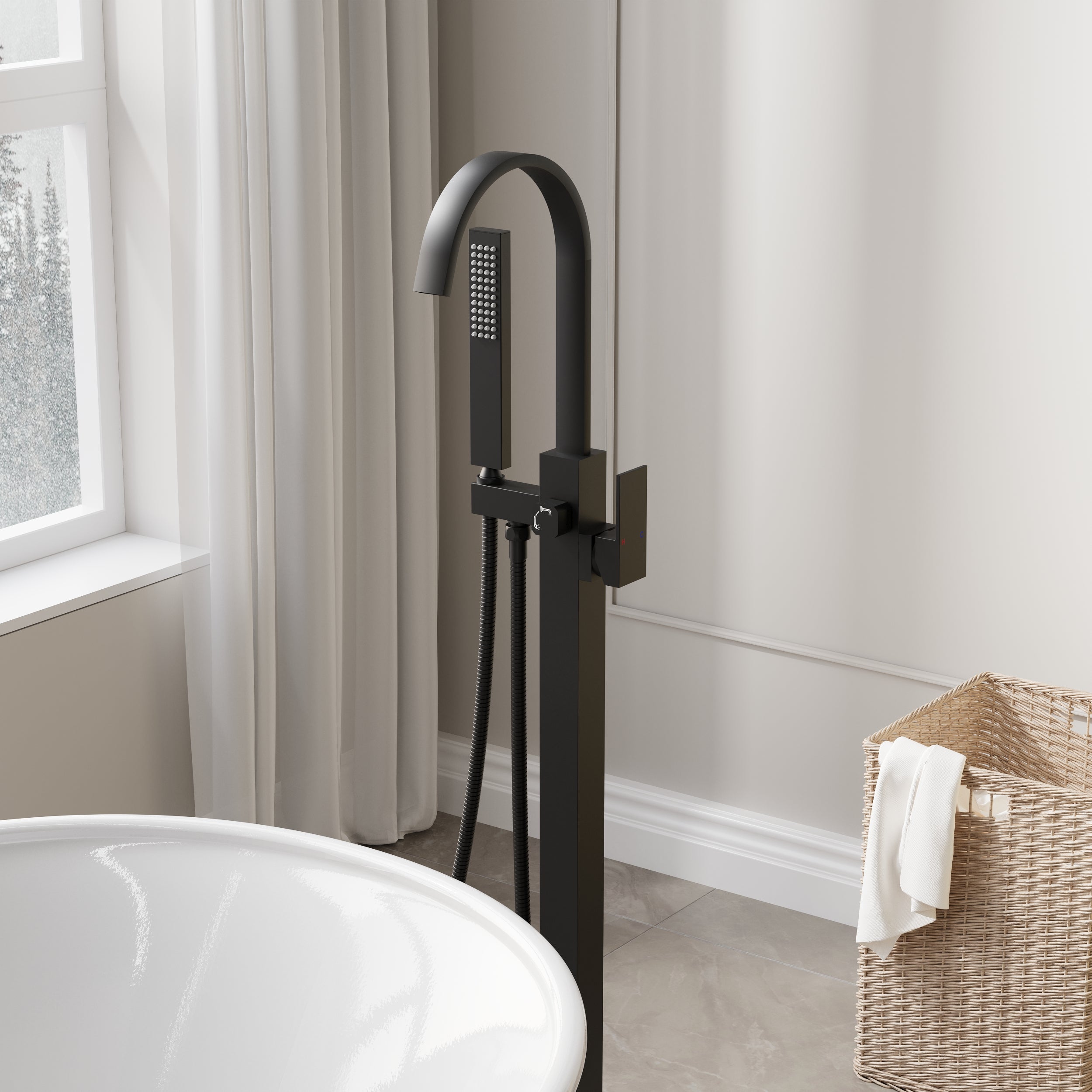 Single Handle Floor Standing Freestanding Bathtub Faucet with Hand Shower