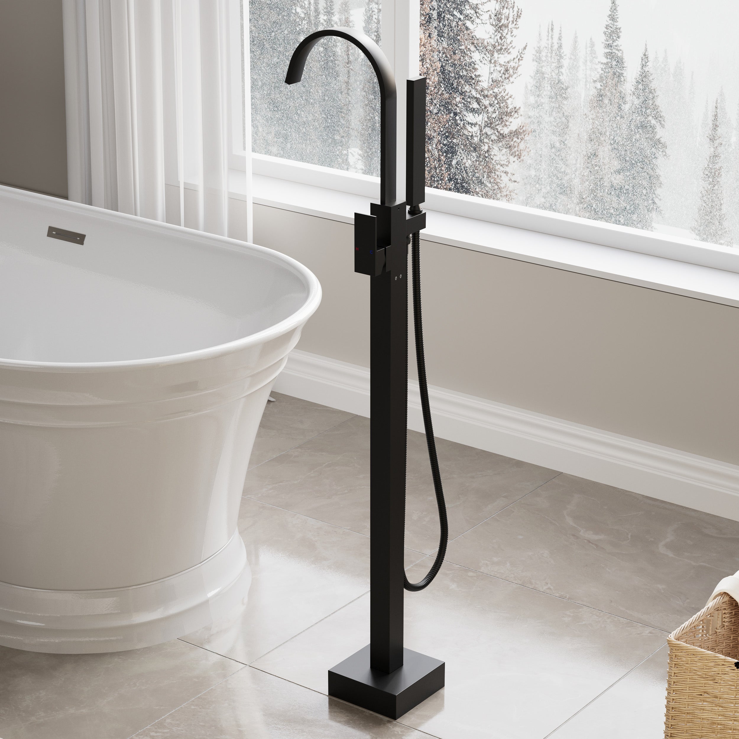 Single Handle Floor Standing Freestanding Bathtub Faucet with Hand Shower