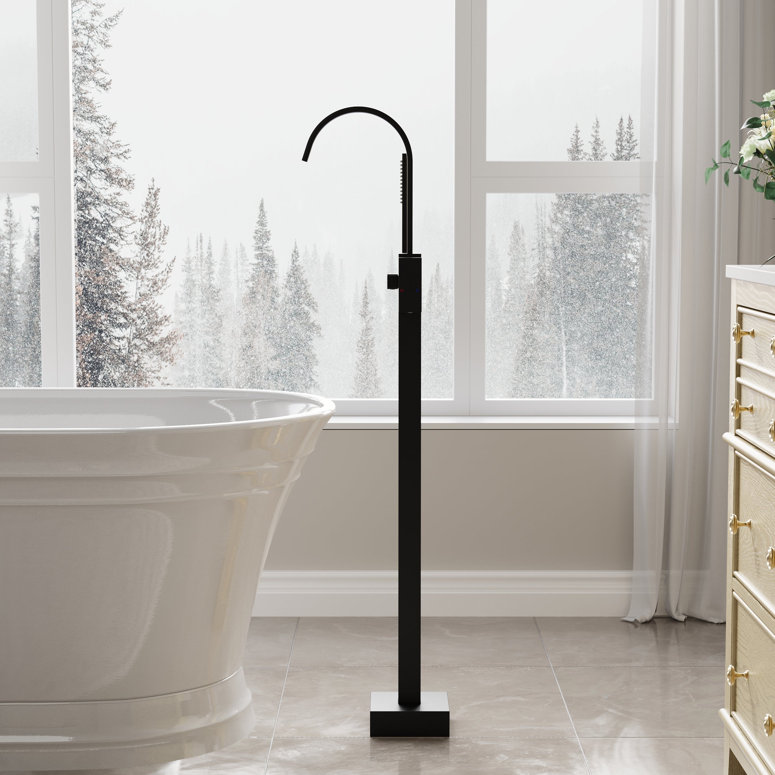 Single Handle Floor Standing Freestanding Bathtub Faucet with Hand Shower