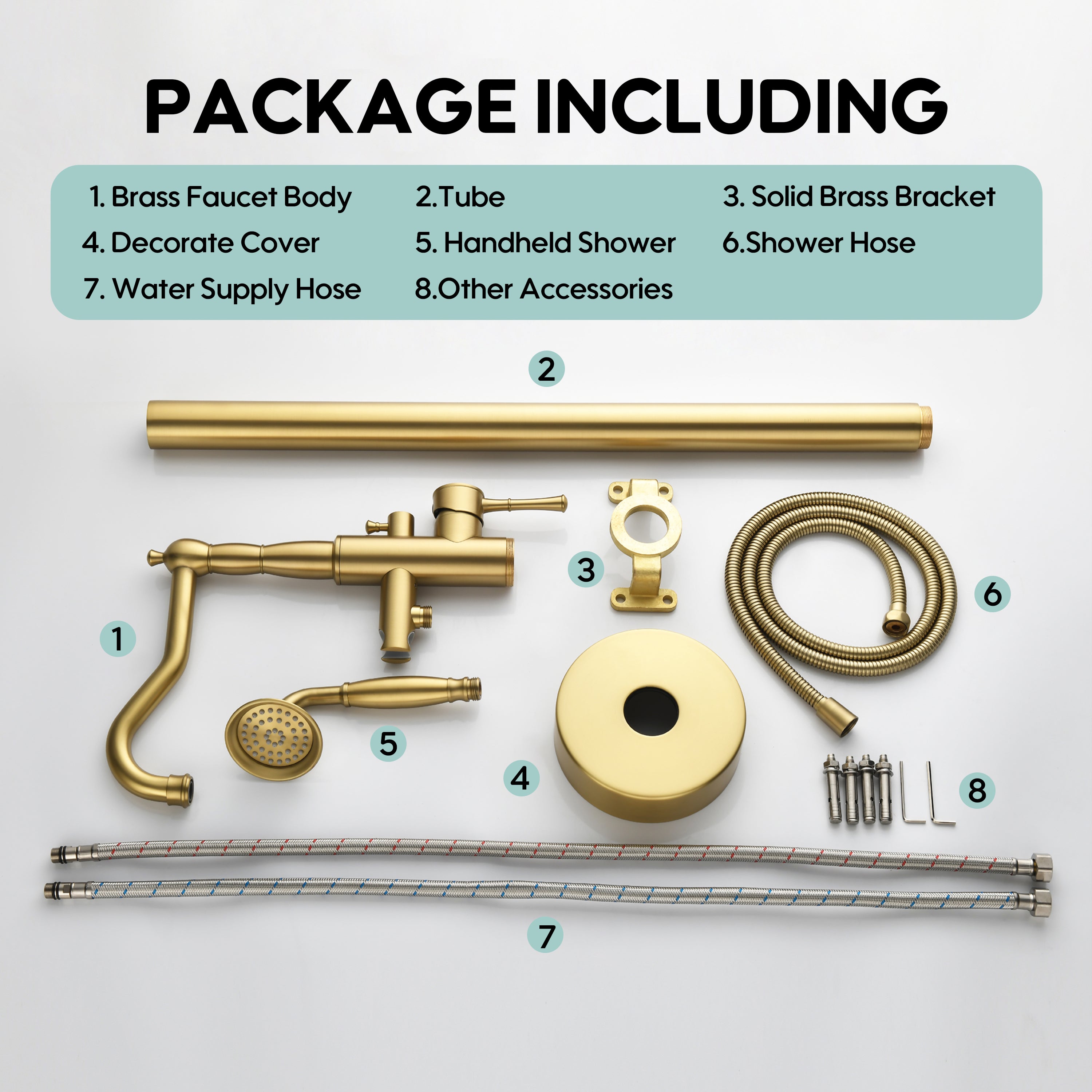 Freestanding Floor Mount Tub Faucet with 360° Swivel Spout, Brass Body & SUS304 Hand Shower