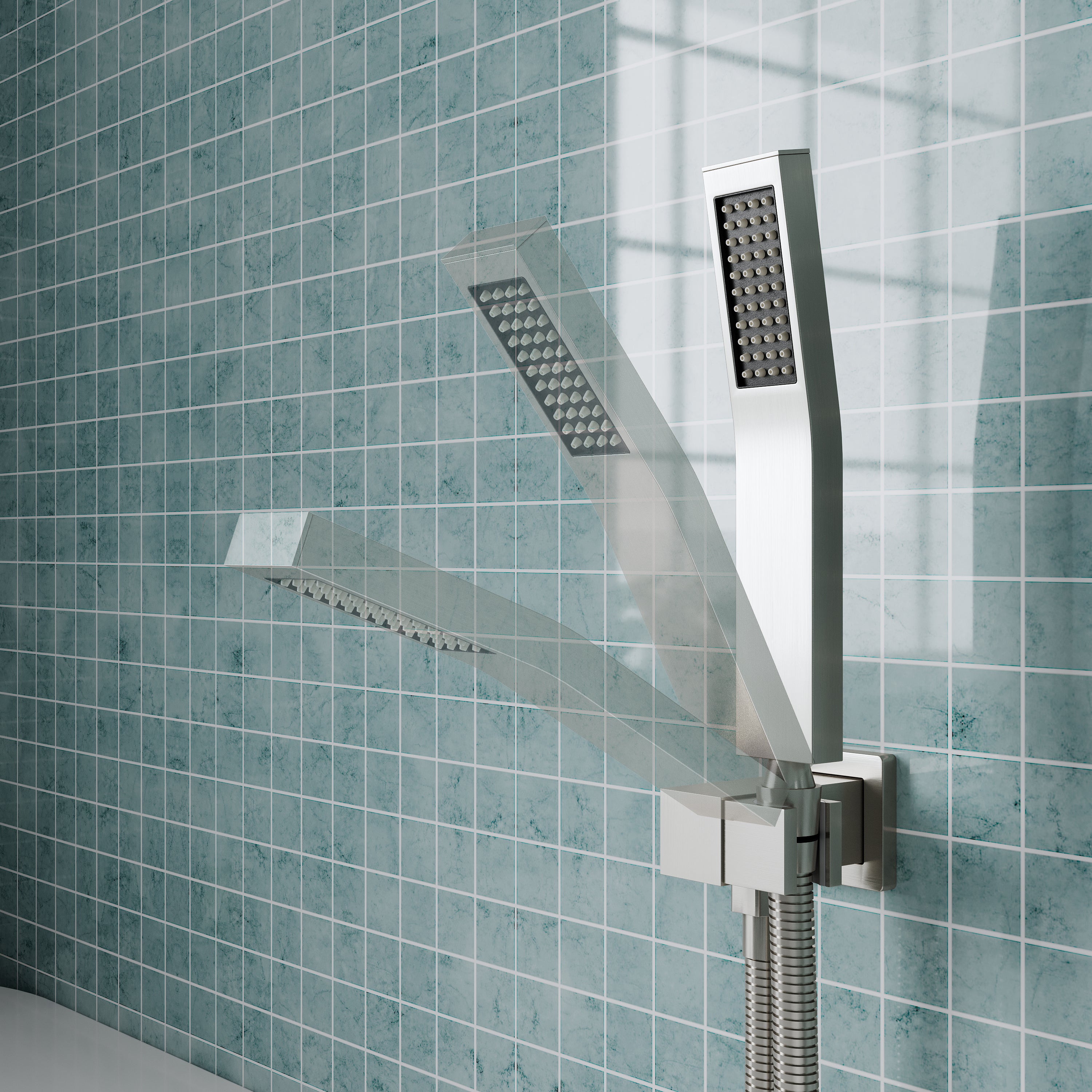 Single-Handle Tub Shower Faucet Set with SUS304 Waterfall Spout, Hand Shower