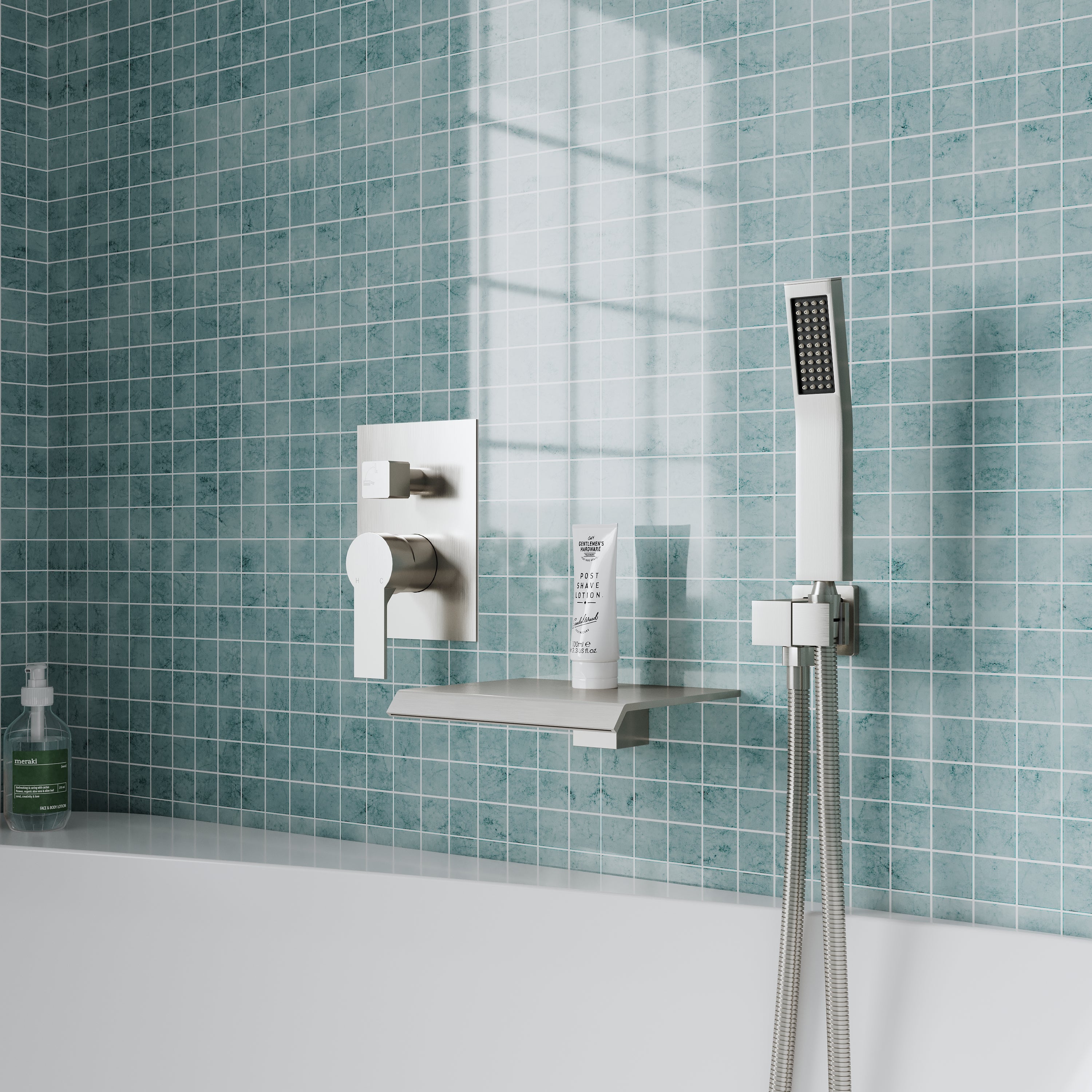 Single-Handle Tub Shower Faucet Set with SUS304 Waterfall Spout, Hand Shower