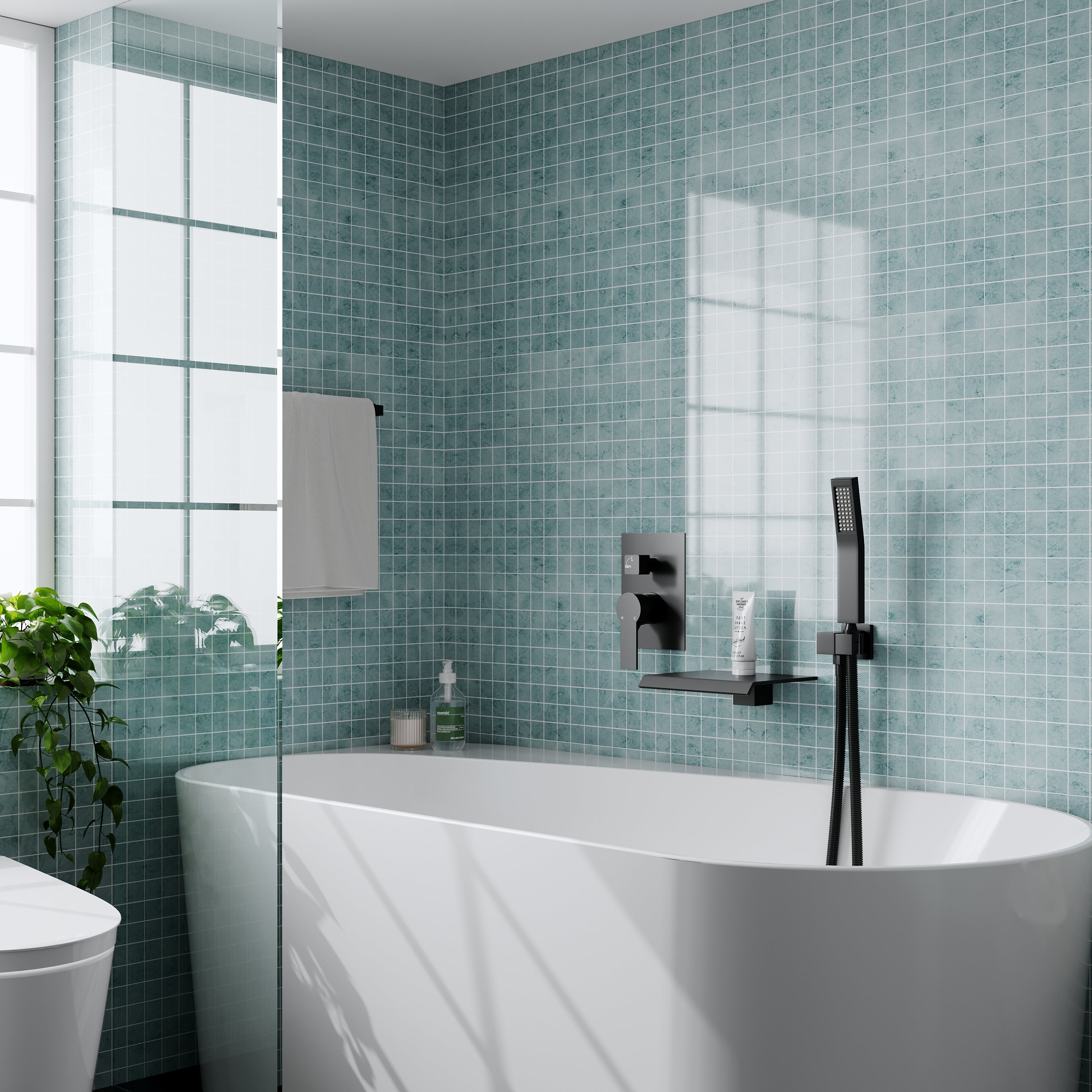 Single-Handle Tub Shower Faucet Set with SUS304 Waterfall Spout, Hand Shower