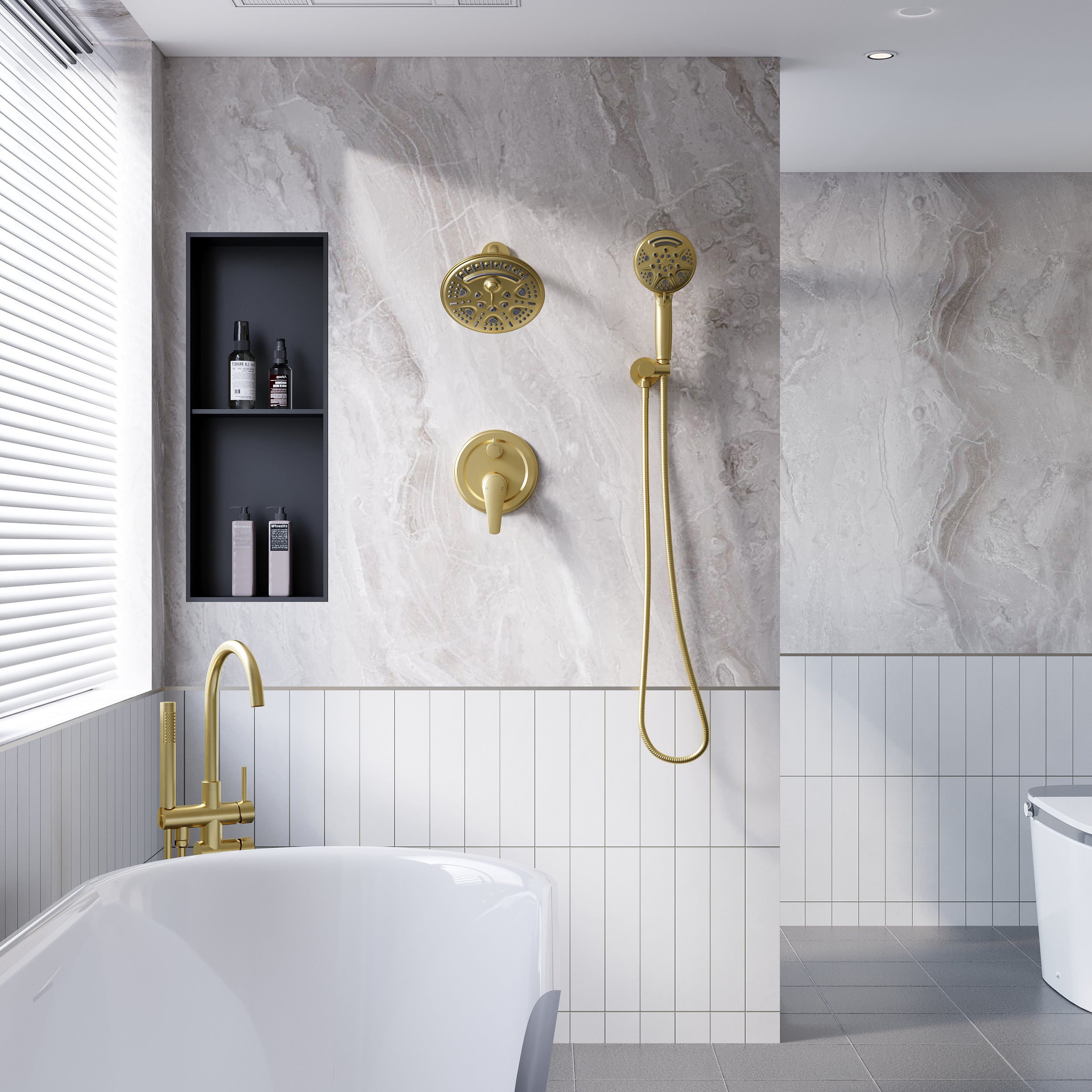 8 inch Wall Mount 6-Spray Patterns Rain Shower Head and 9-Function Handheld Shower Combo