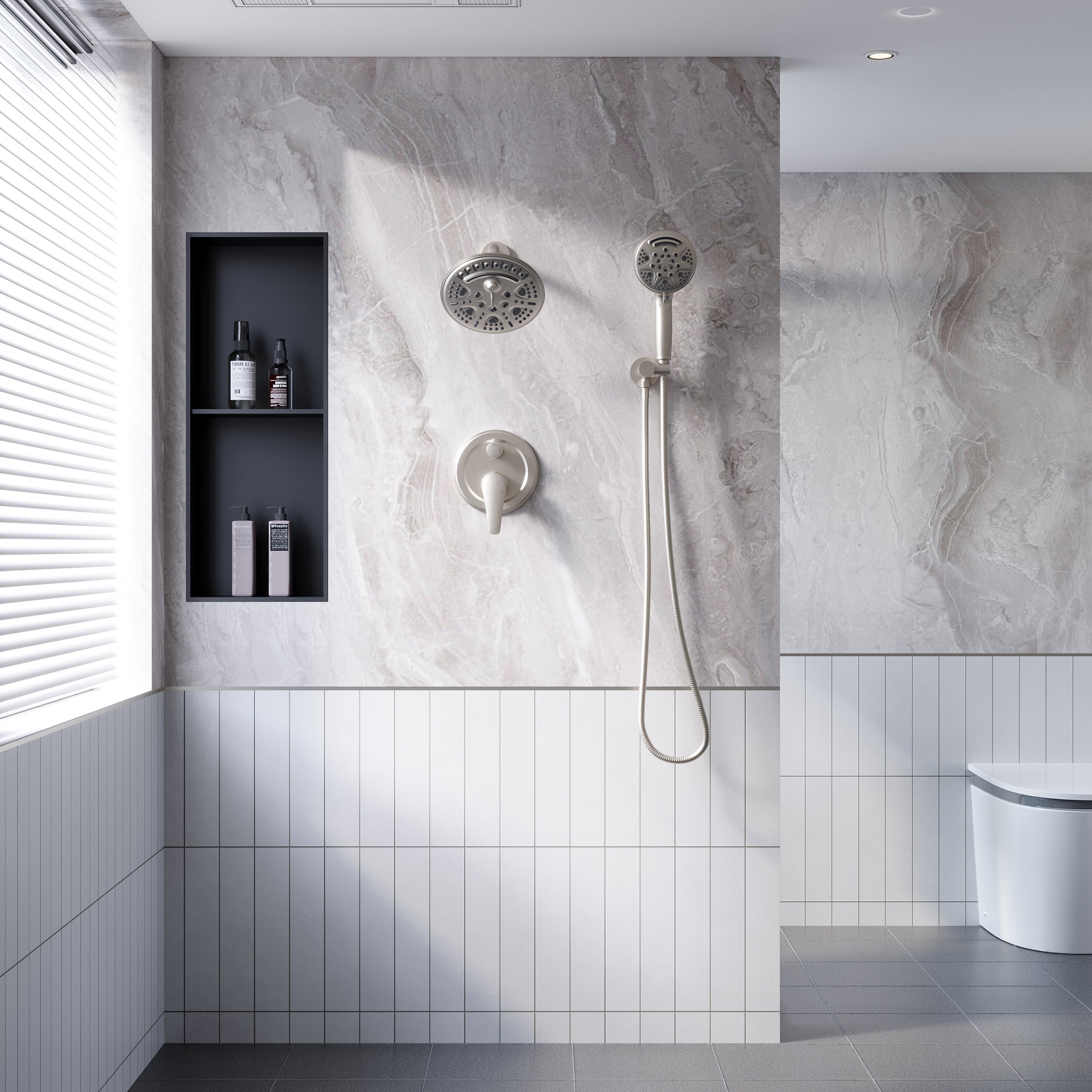 8 inch Wall Mount 6-Spray Patterns Rain Shower Head and 9-Function Handheld Shower Combo