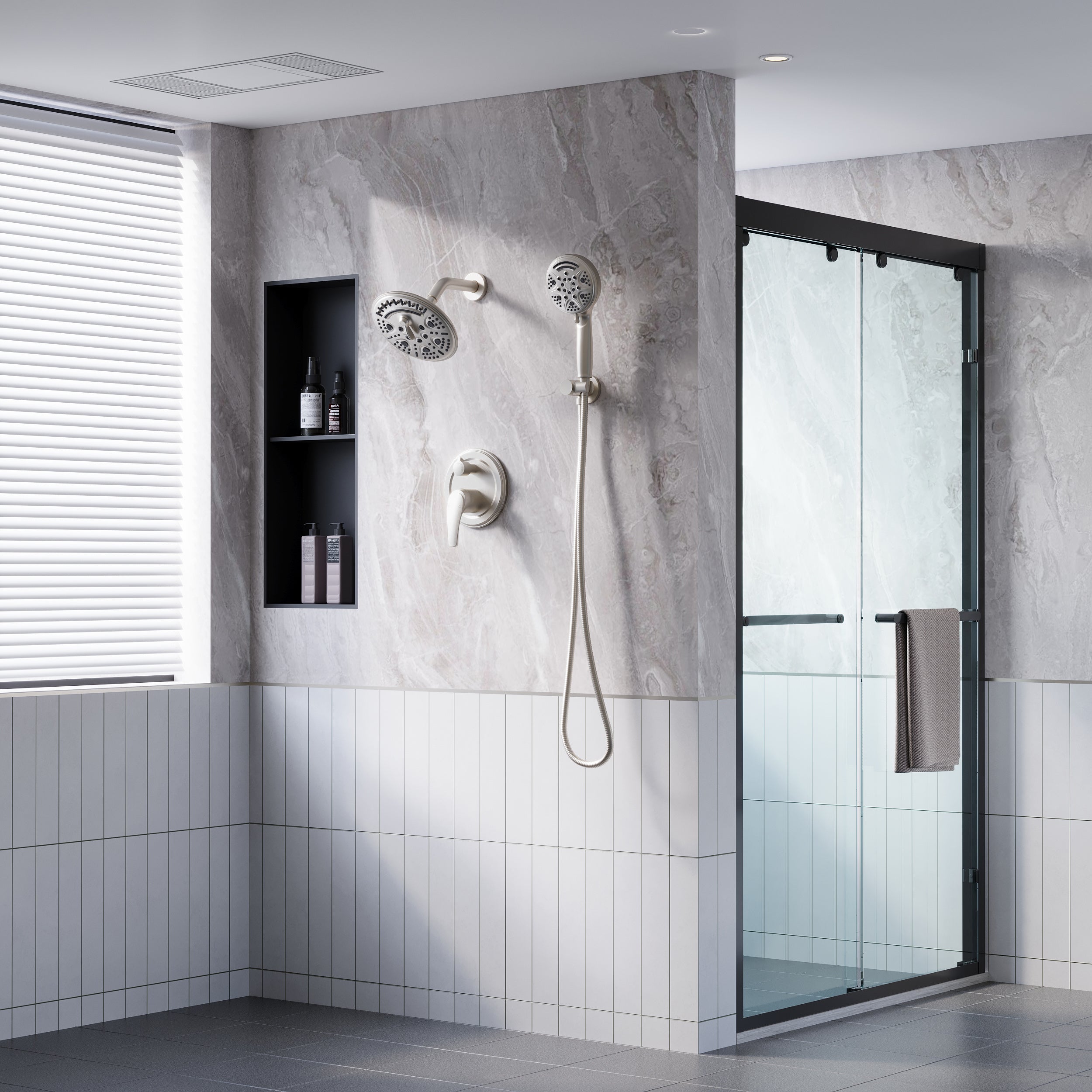 8 inch Wall Mount 6-Spray Patterns Rain Shower Head and 9-Function Handheld Shower Combo
