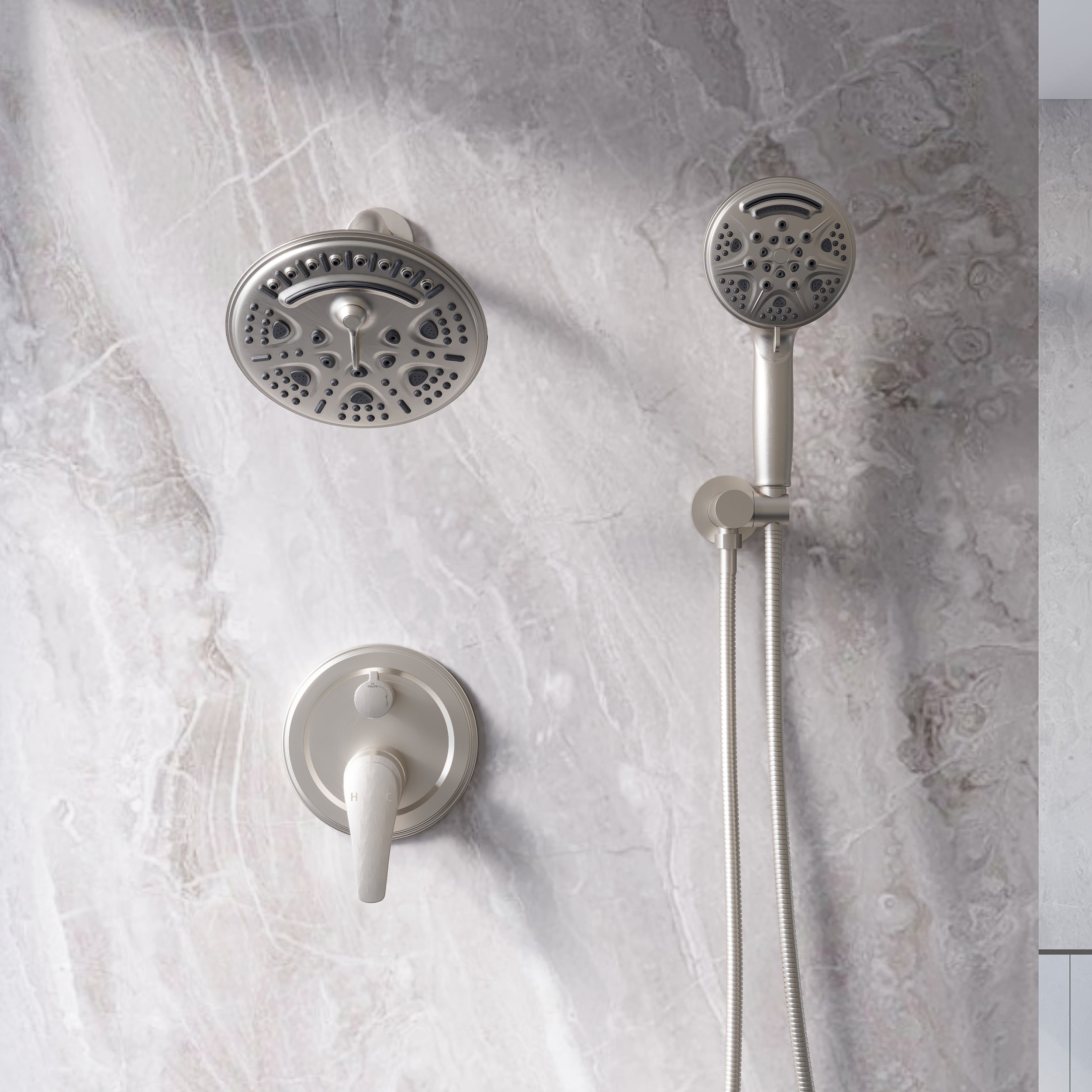 8 inch Wall Mount 6-Spray Patterns Rain Shower Head and 9-Function Handheld Shower Combo