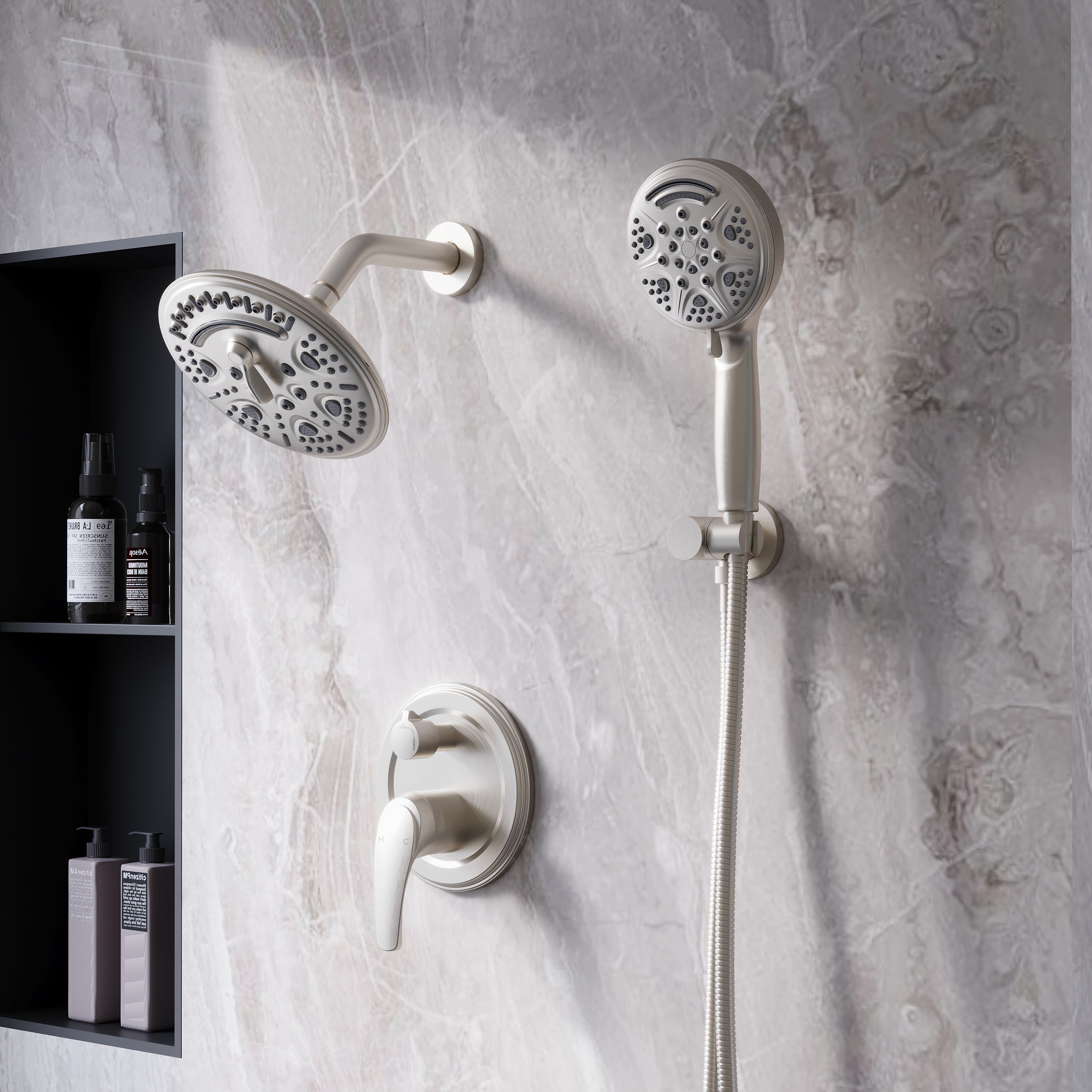 8 inch Wall Mount 6-Spray Patterns Rain Shower Head and 9-Function Handheld Shower Combo
