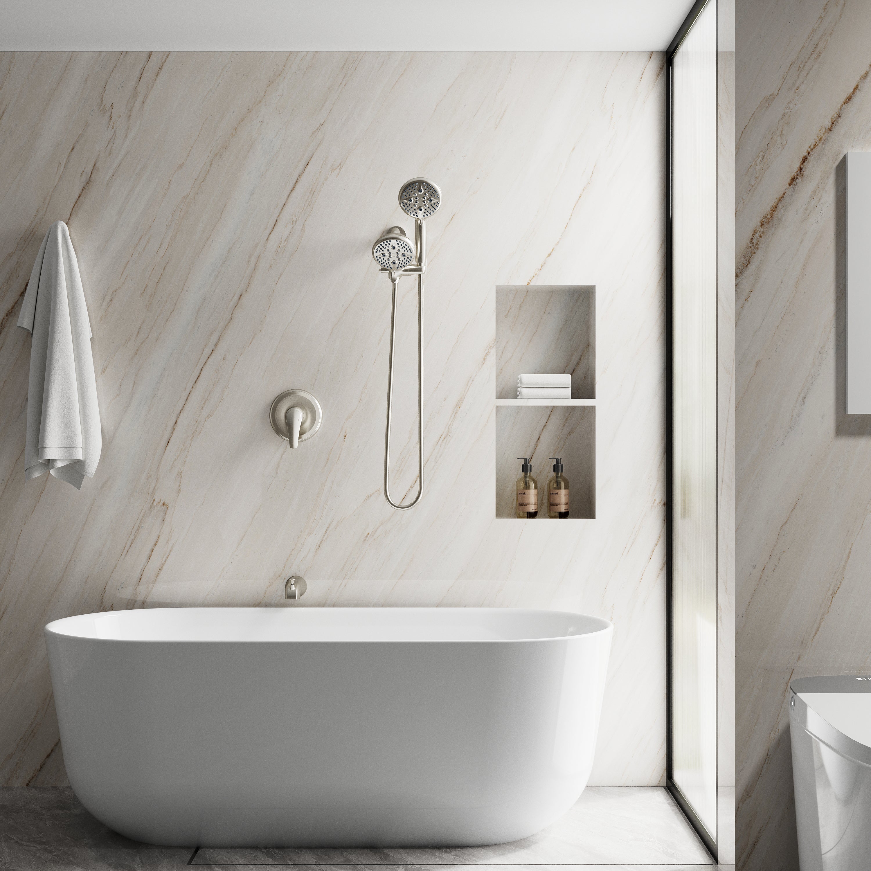Shower System with 5-Function Handheld & Rainfall Shower Head, High-Flow Tub Spout, cUPC Certified Cartridge, 2.5GPM