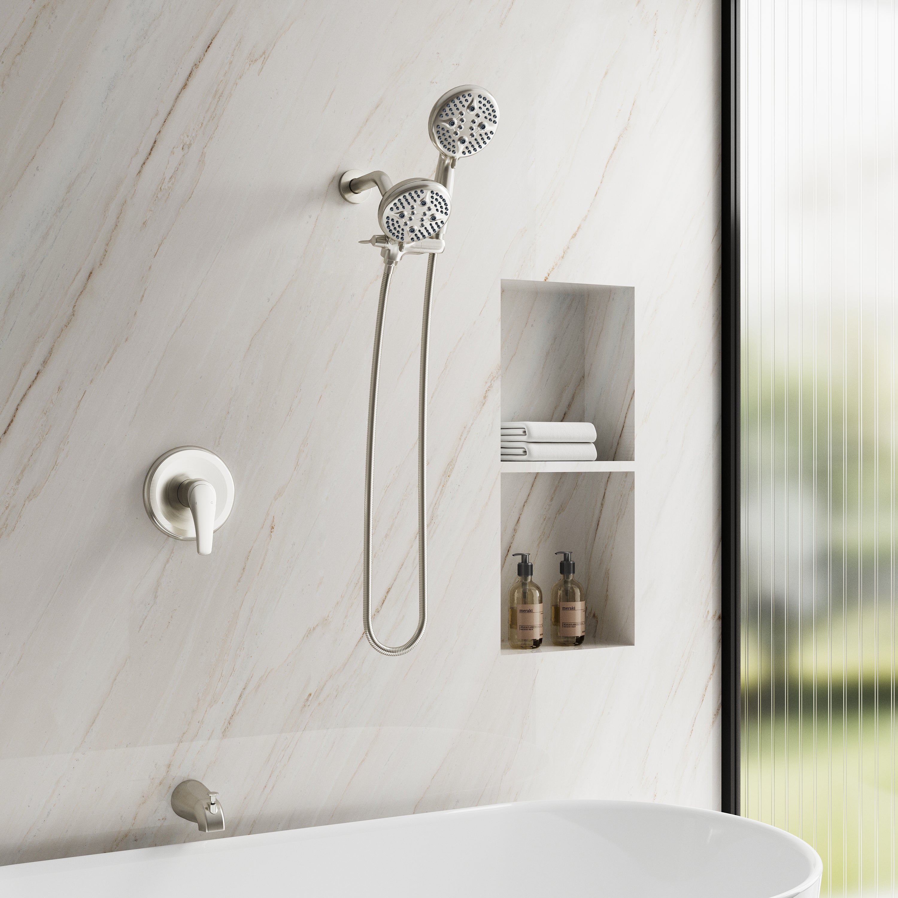 Shower System with 5-Function Handheld & Rainfall Shower Head, High-Flow Tub Spout, cUPC Certified Cartridge, 2.5GPM