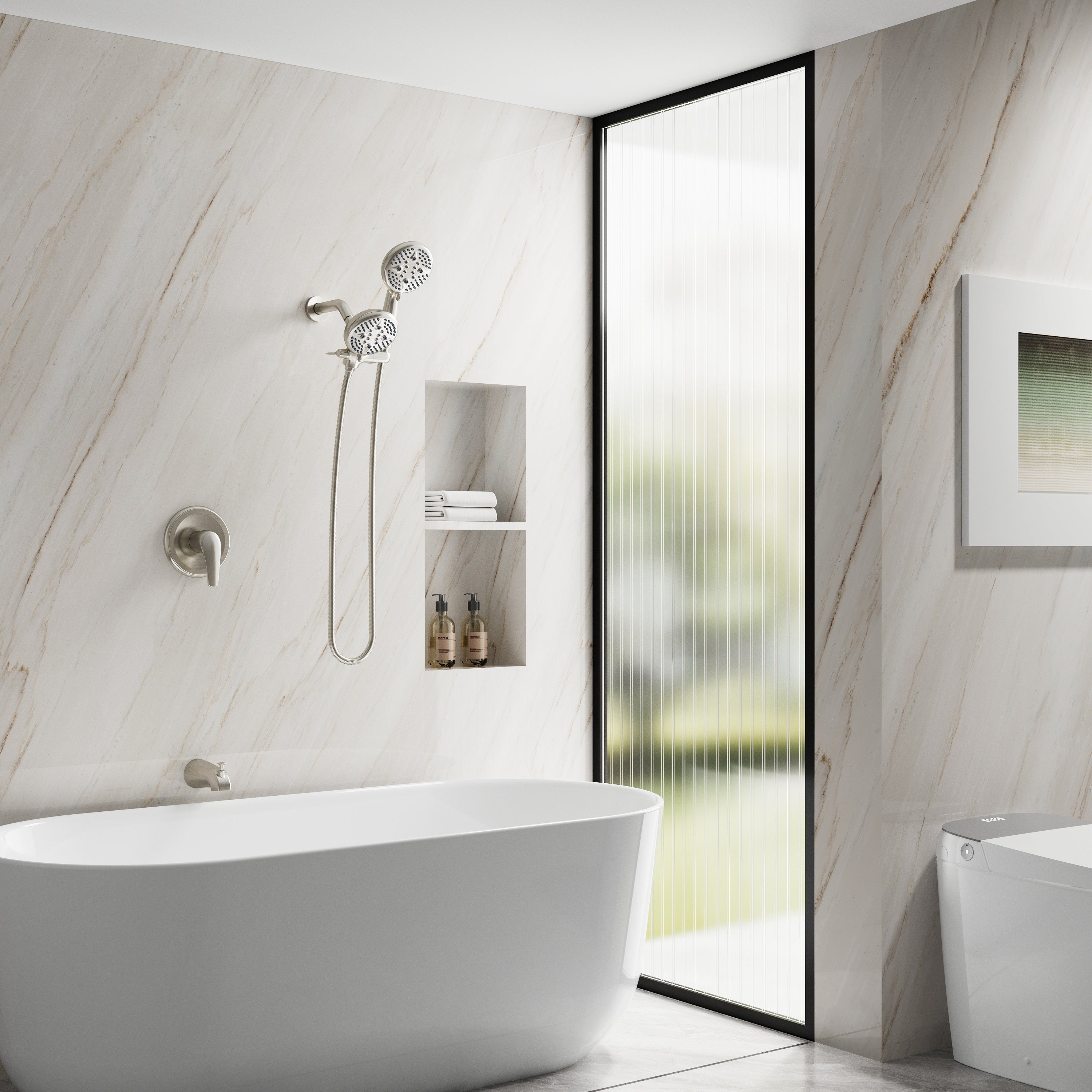 Shower System with 5-Function Handheld & Rainfall Shower Head, High-Flow Tub Spout, cUPC Certified Cartridge, 2.5GPM
