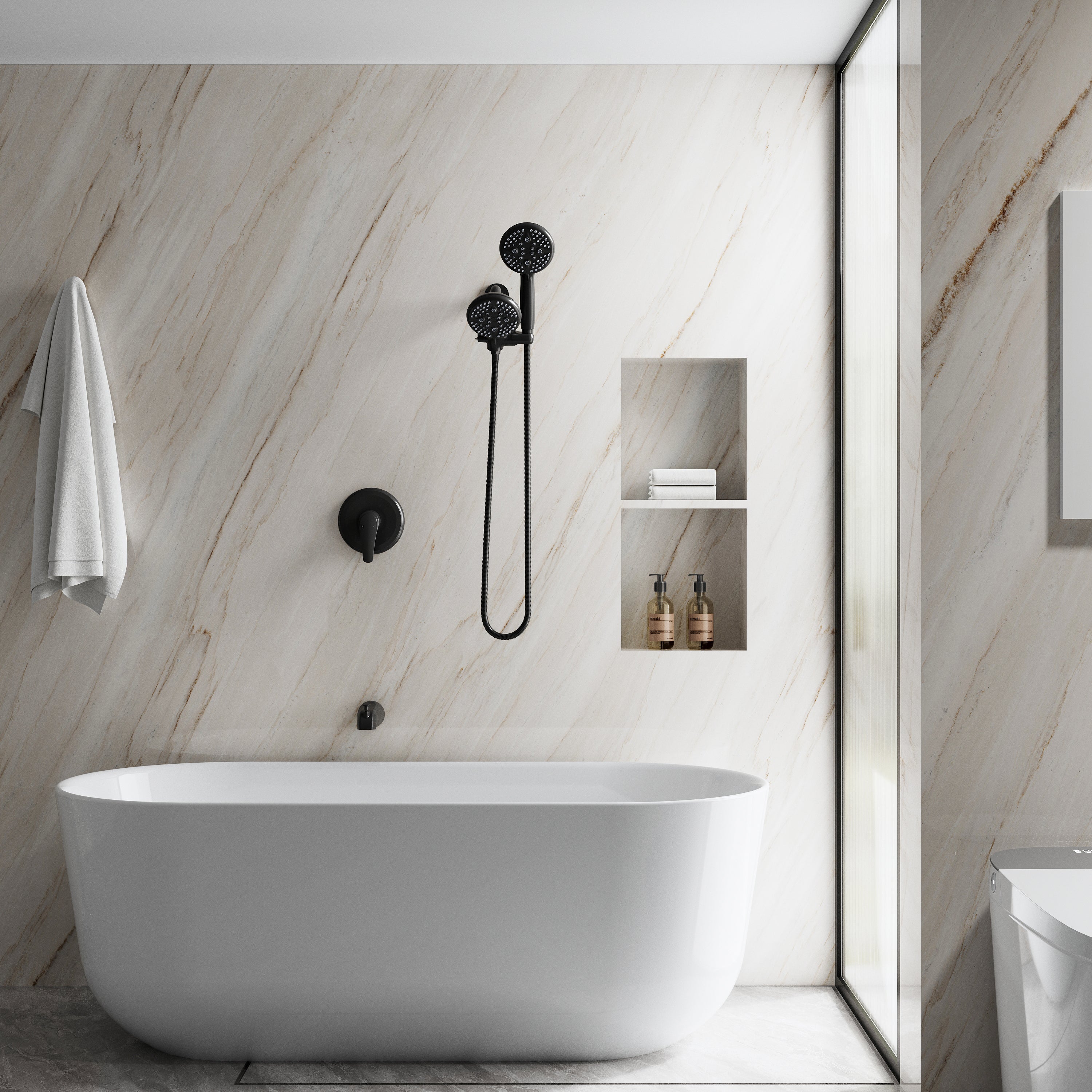 Shower System with 5-Function Handheld & Rainfall Shower Head, High-Flow Tub Spout, cUPC Certified Cartridge, 2.5GPM