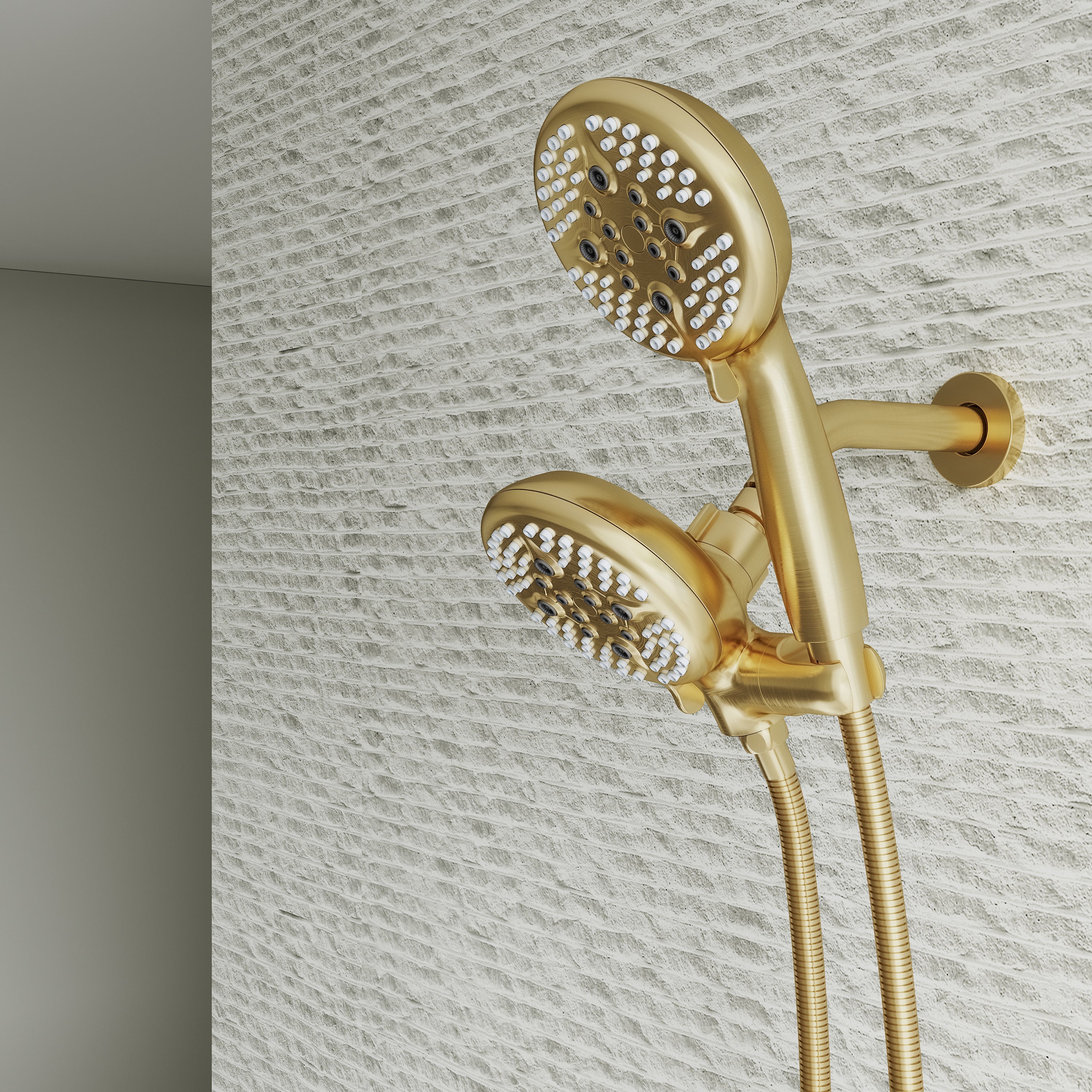 Three-Handle Shower System With Diverter Handle And 5-Spray Function Heads