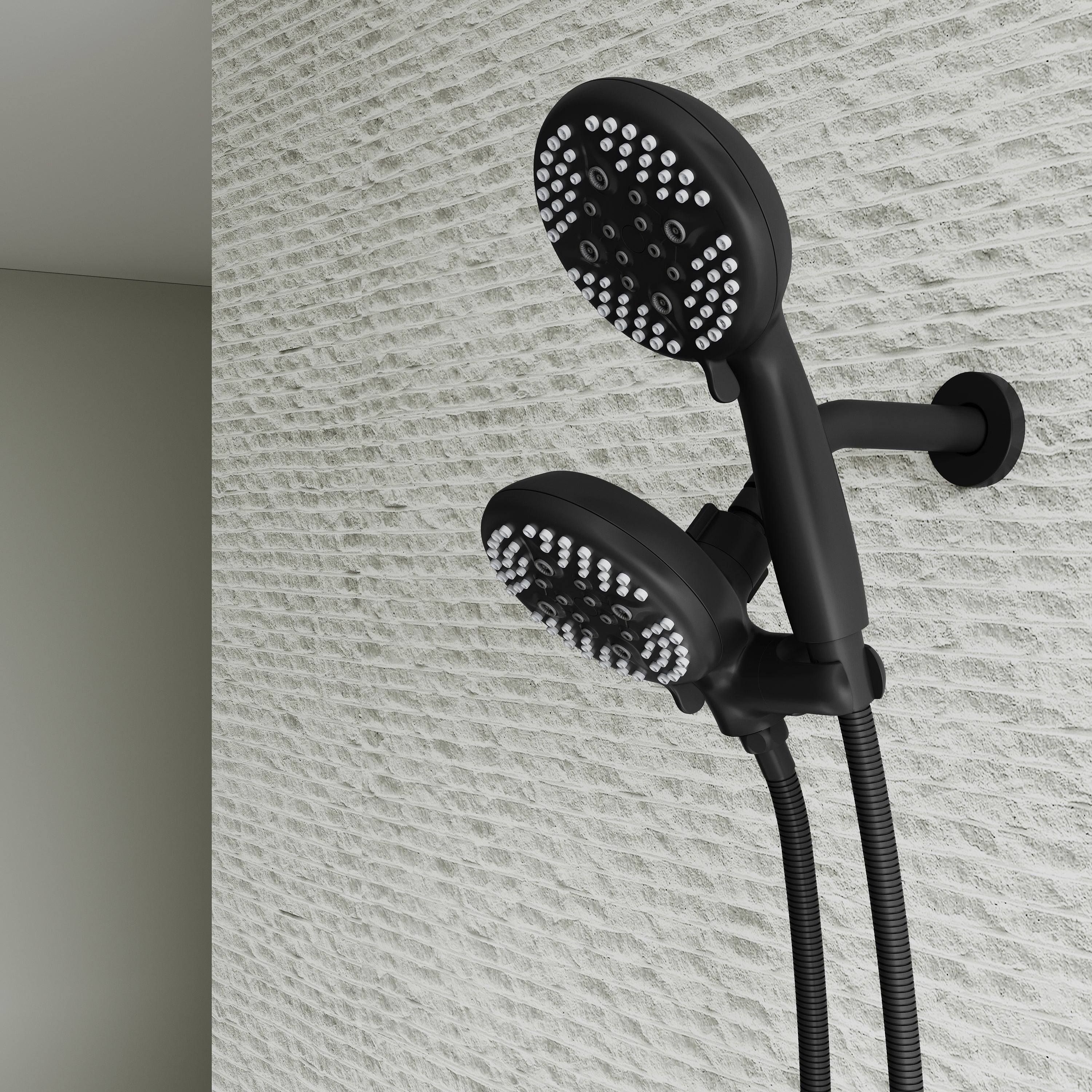 Three-Handle Shower System With Diverter Handle And 5-Spray Function Heads