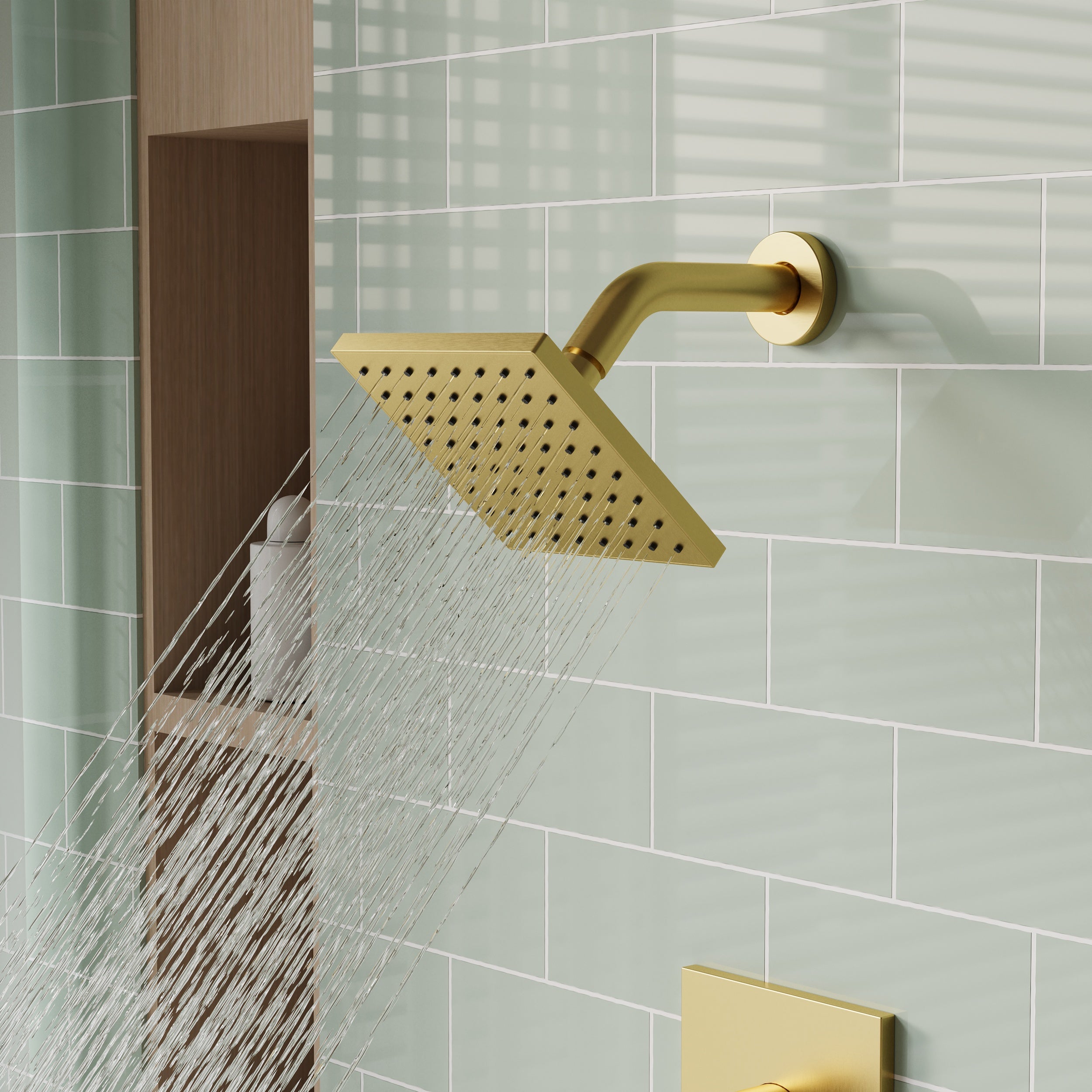 6-in Wall Mount Square Shower Faucet Set with Tub Spout Faucet Wall Mount Shower Head