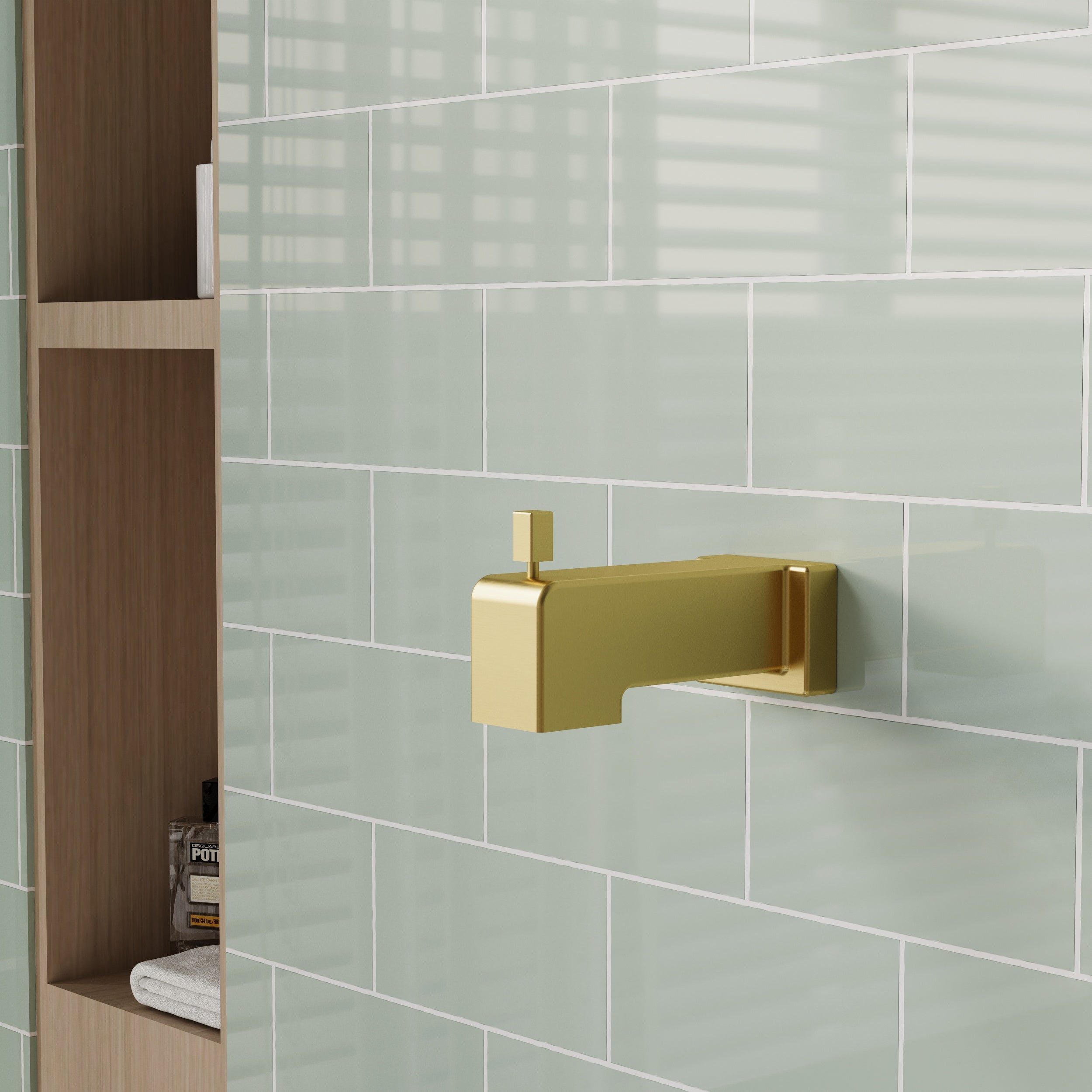 6-in Wall Mount Square Shower Faucet Set with Tub Spout Faucet Wall Mount Shower Head