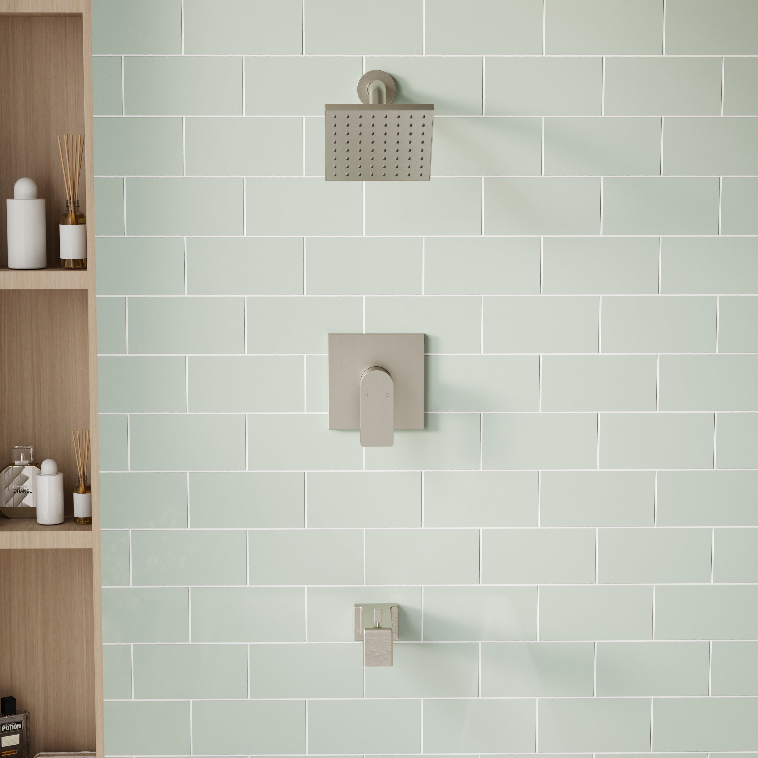 6-in Wall Mount Square Shower Faucet Set with Tub Spout Faucet Wall Mount Shower Head