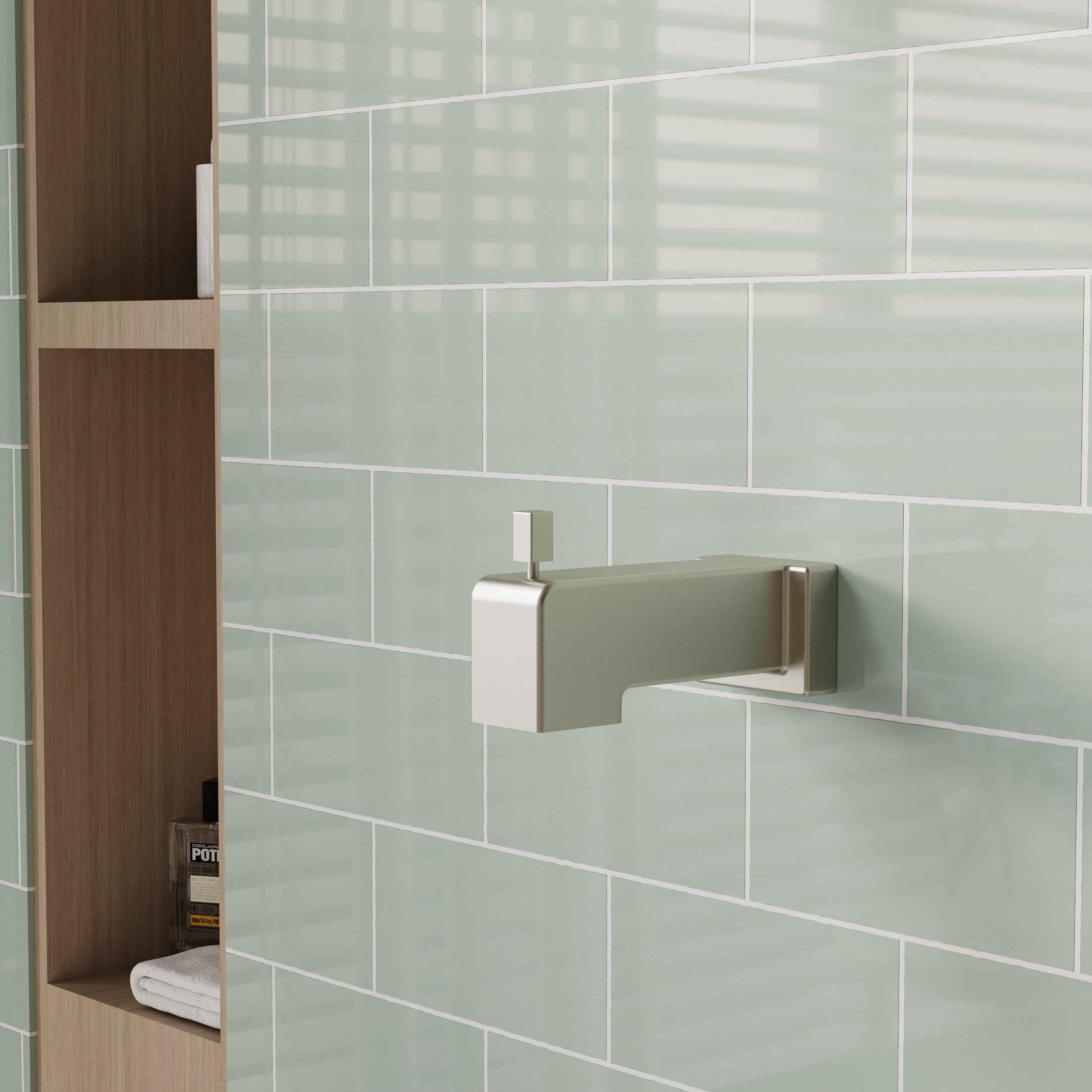 6-in Wall Mount Square Shower Faucet Set with Tub Spout Faucet Wall Mount Shower Head